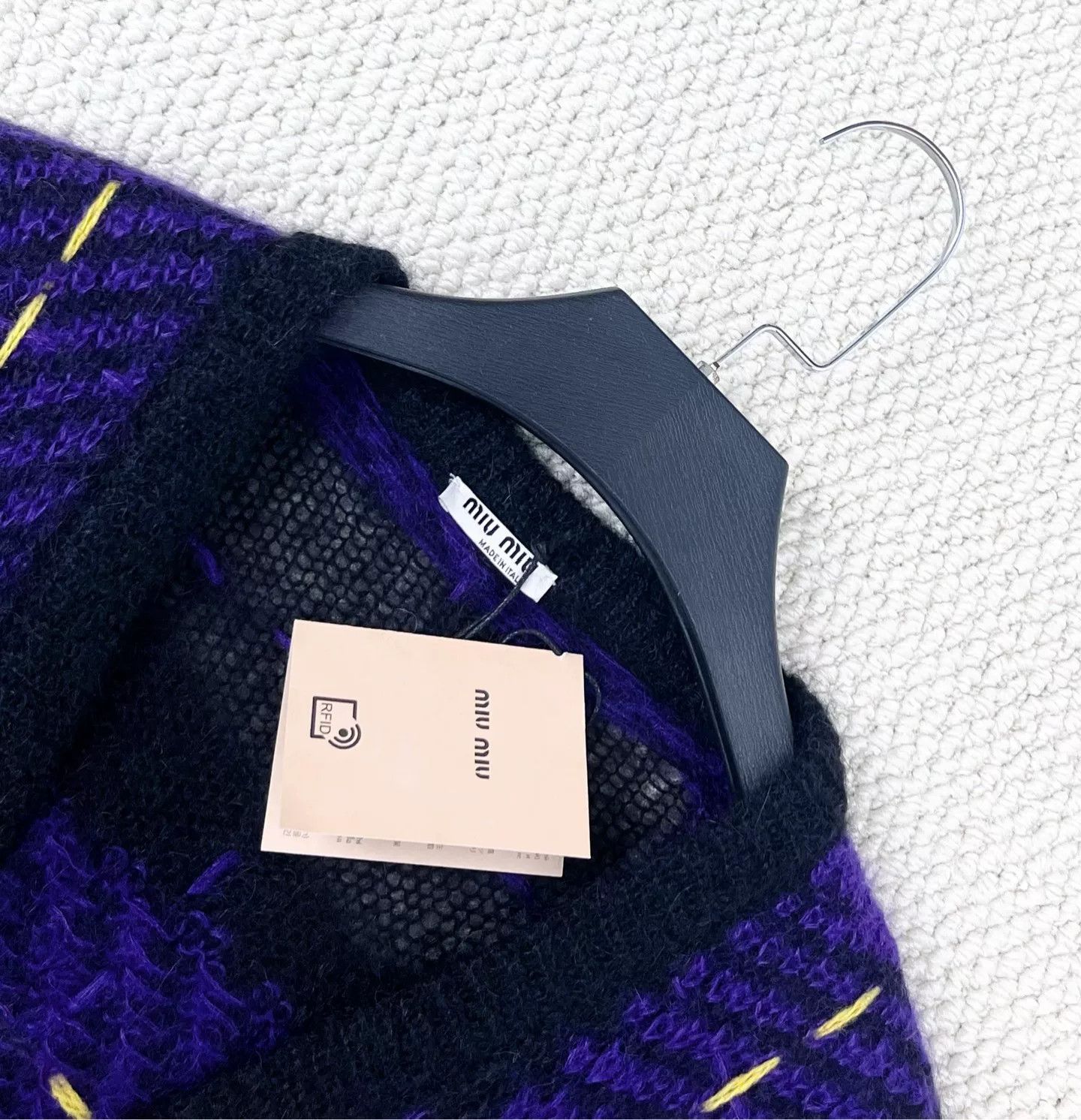 Miu Miu Miu Miu Black Purple Check Mohair Cardigan Size S / US 4 / IT 40 - 3 Thumbnail