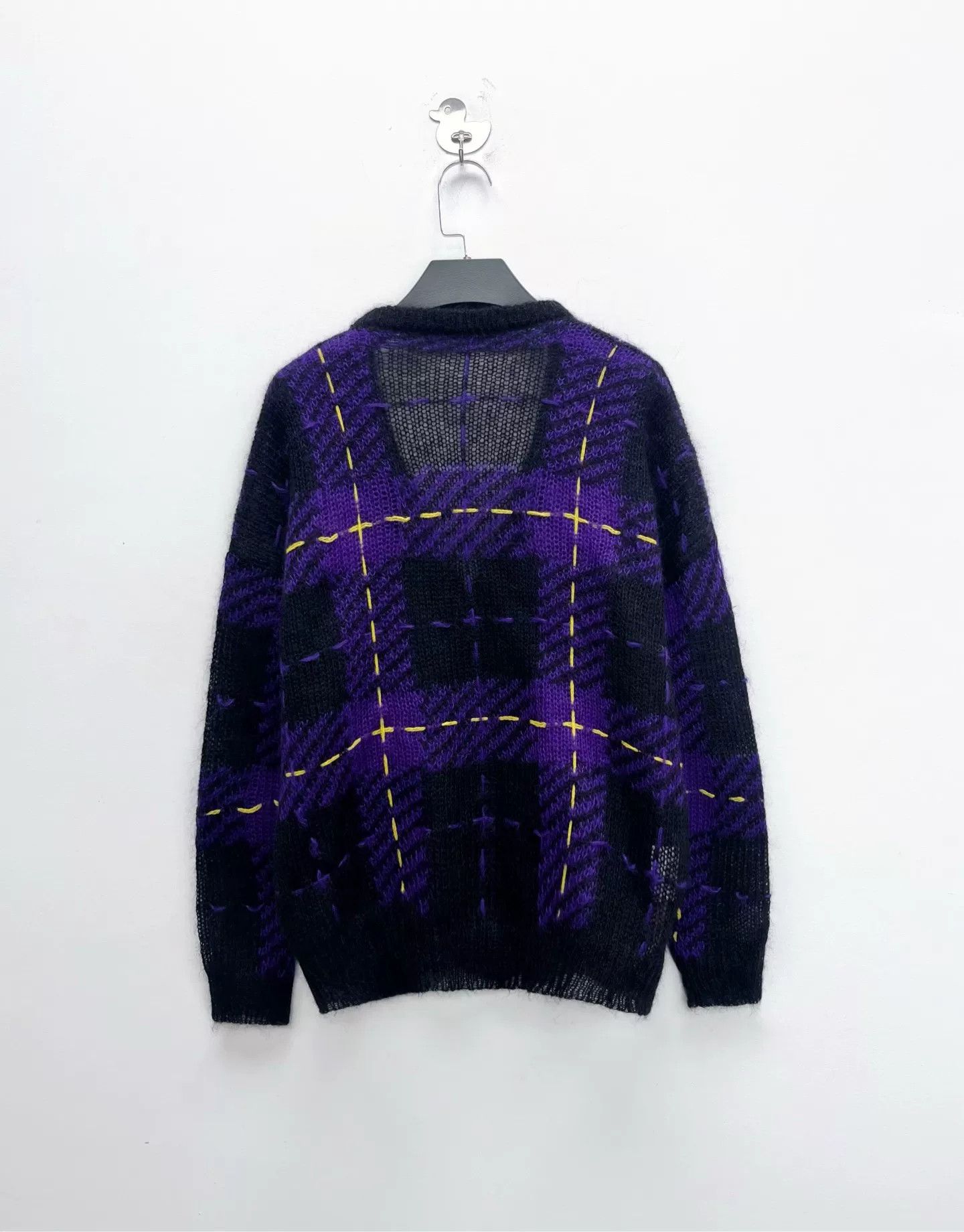 Miu Miu Miu Miu Black Purple Check Mohair Cardigan Size S / US 4 / IT 40 - 2 Thumbnail