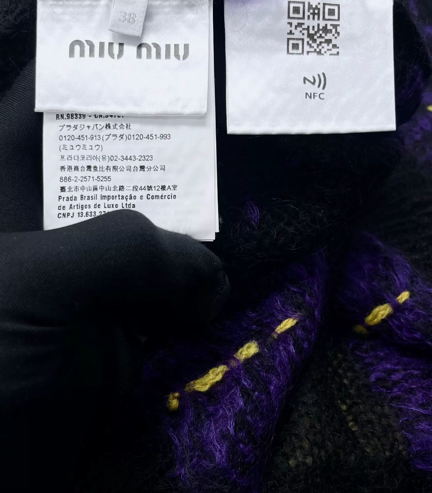 Miu Miu Miu Miu Black Purple Check Mohair Cardigan Size S / US 4 / IT 40 - 4 Thumbnail