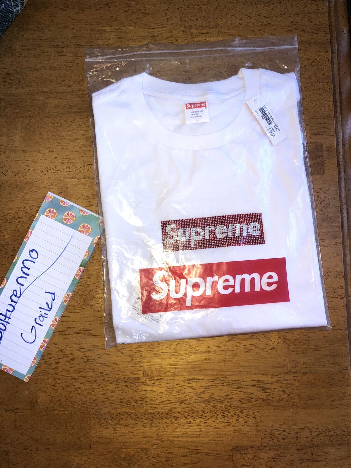 Men's White Supreme Swarovski Box Logo Tee, Size-XL