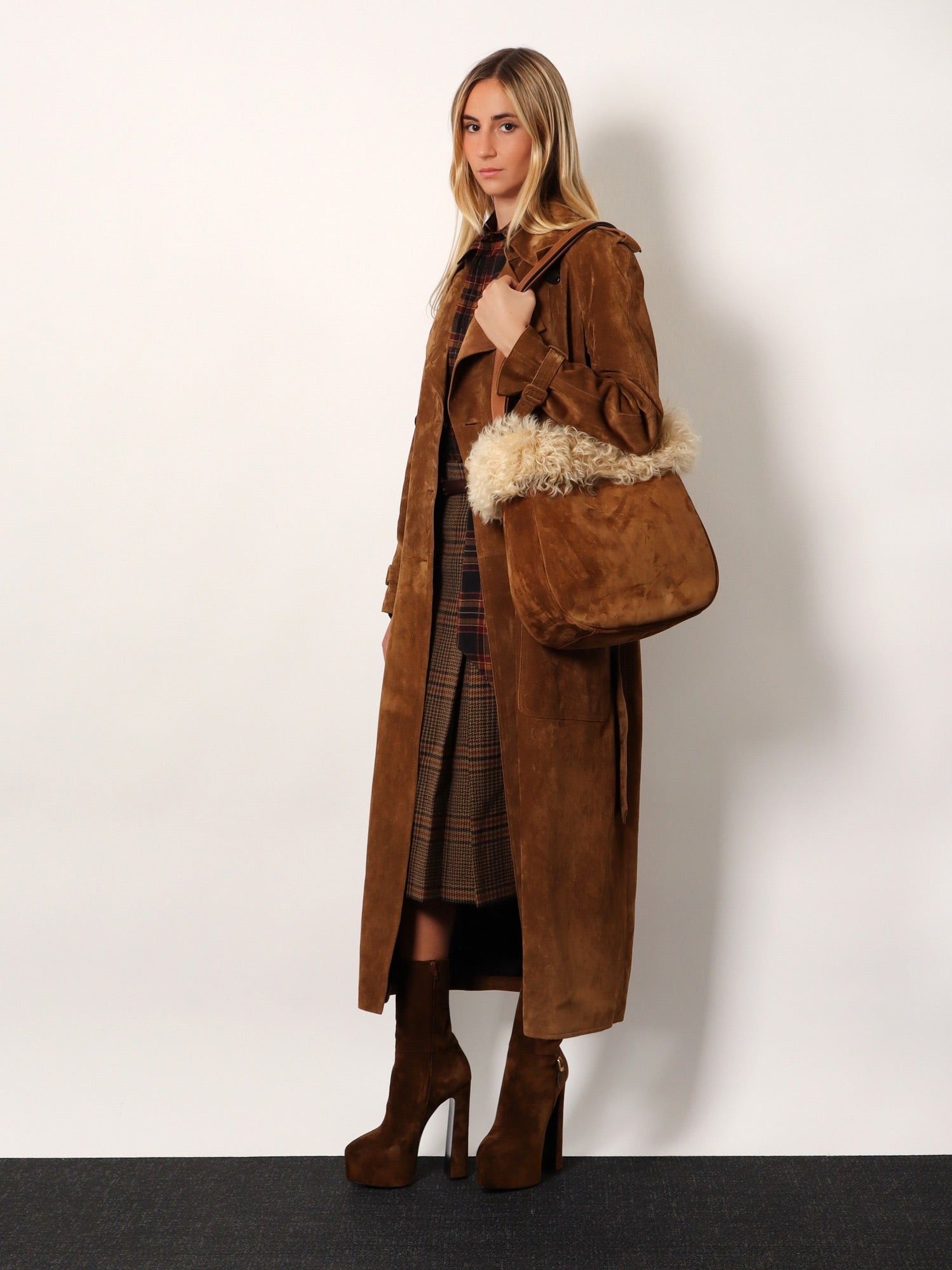 Saint Laurent Paris Suede Shoulder Bag With Shearling Profile Size ONE SIZE - 5 Thumbnail