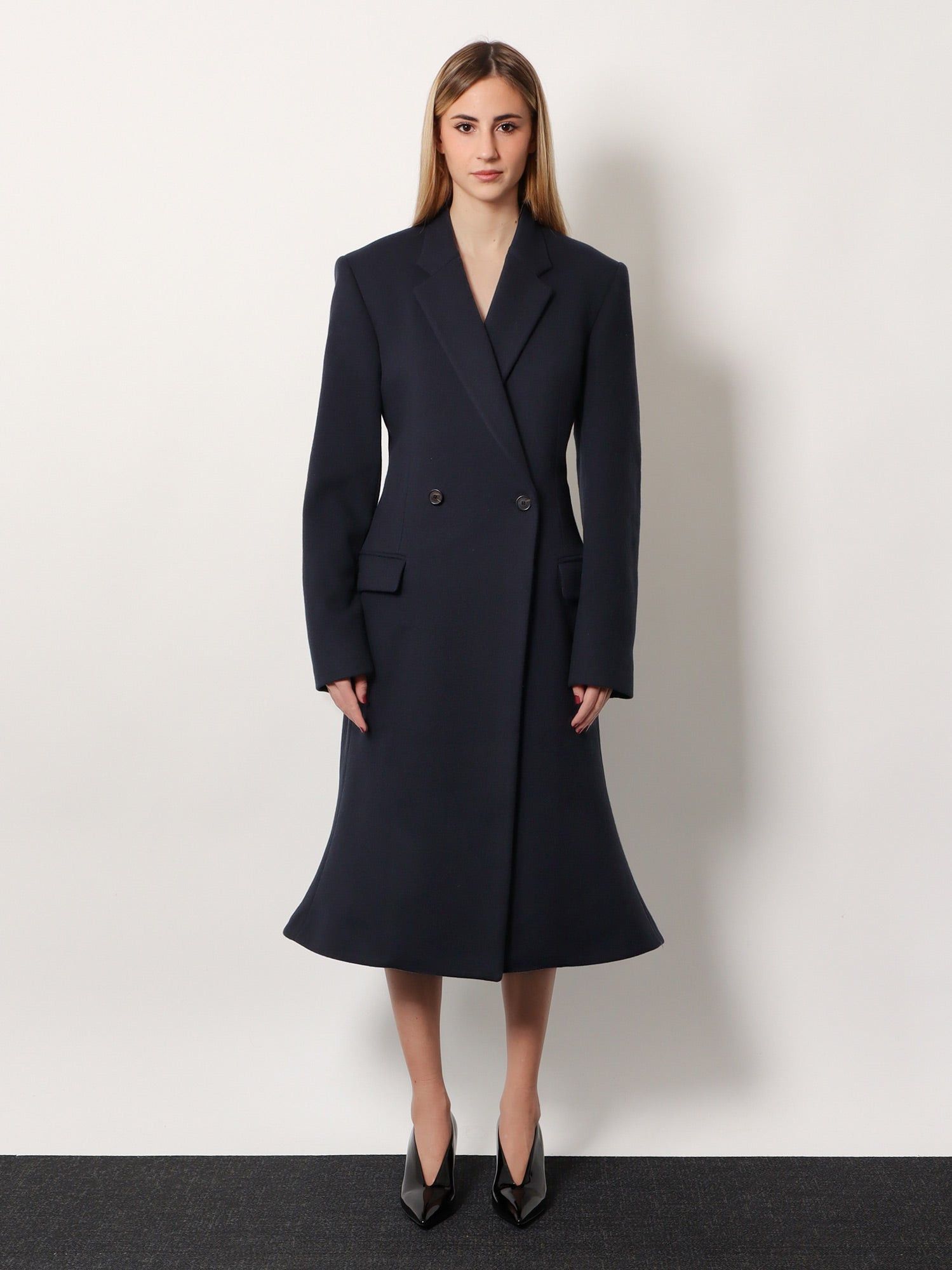 Balenciaga Godet Midi Double-Breasted Wool Coat Size XS / US 0-2 / IT 36-38 - 3 Thumbnail