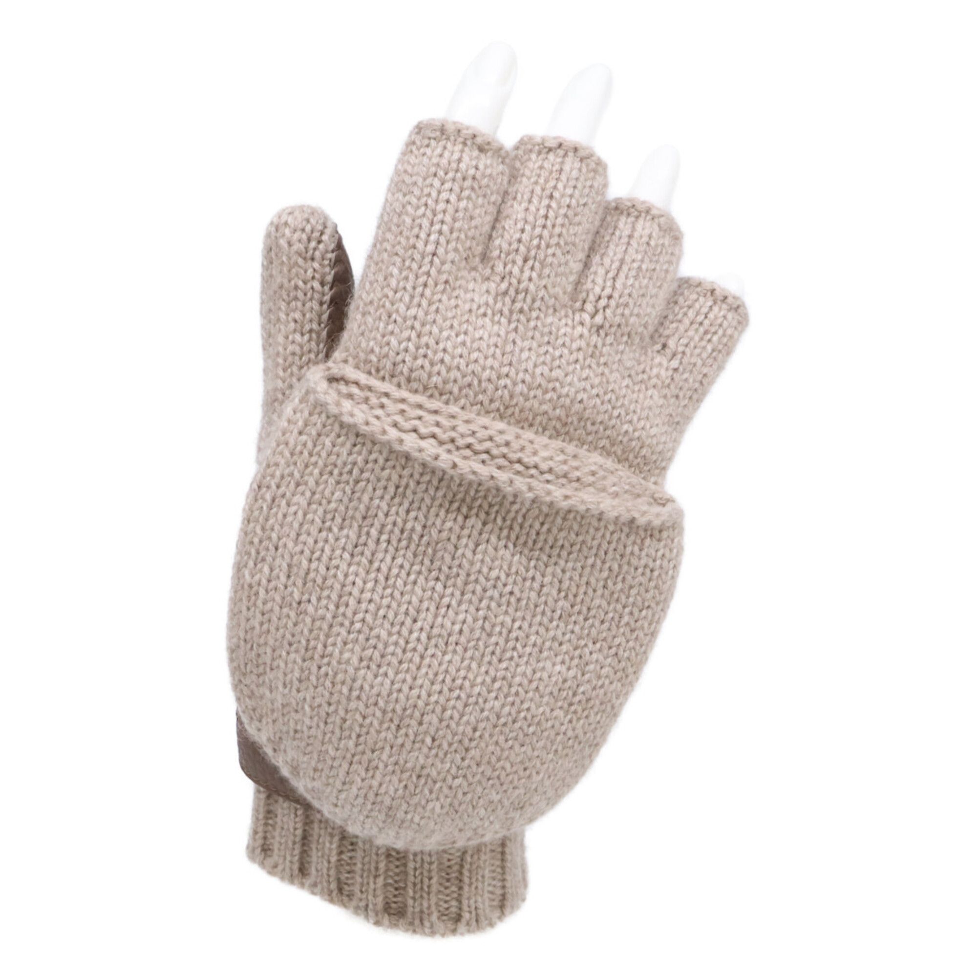 Hermes HERMES Lionel Cashmere Knit Deerskin Mitten Gloves, Size M, Beige, Women's Size ONE SIZE - 7 Thumbnail