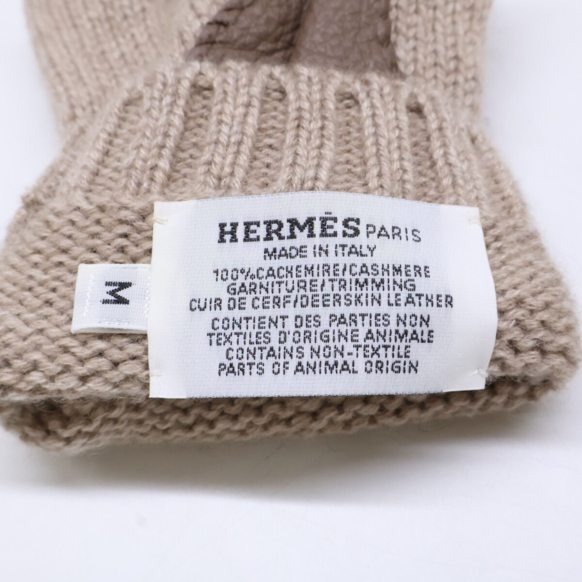 Hermes HERMES Lionel Cashmere Knit Deerskin Mitten Gloves, Size M, Beige, Women's Size ONE SIZE - 8 Thumbnail