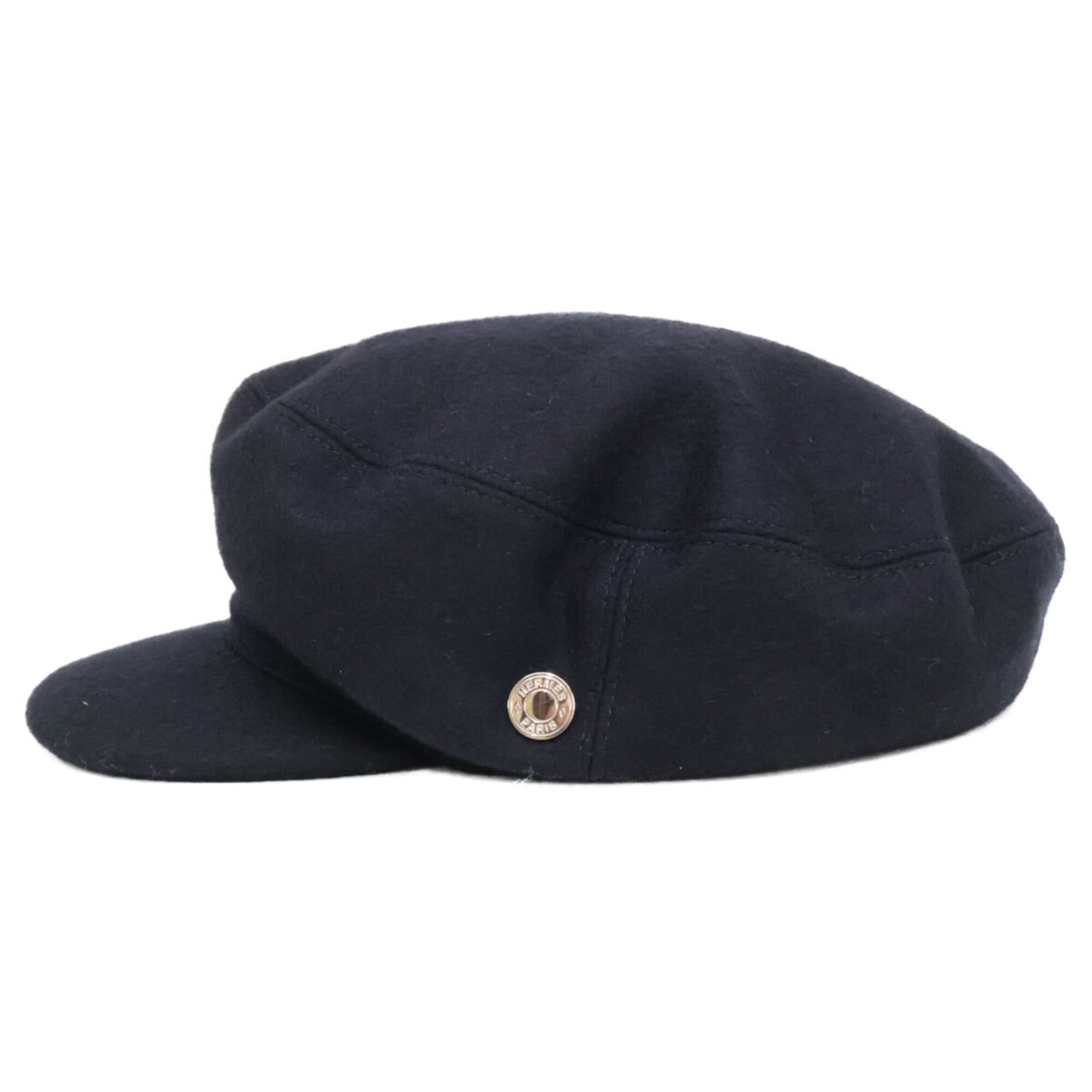 Hermes Hermes Sellier Button Wool Casquette Hat, Size 58, Black, Women's Size ONE SIZE - 3 Thumbnail