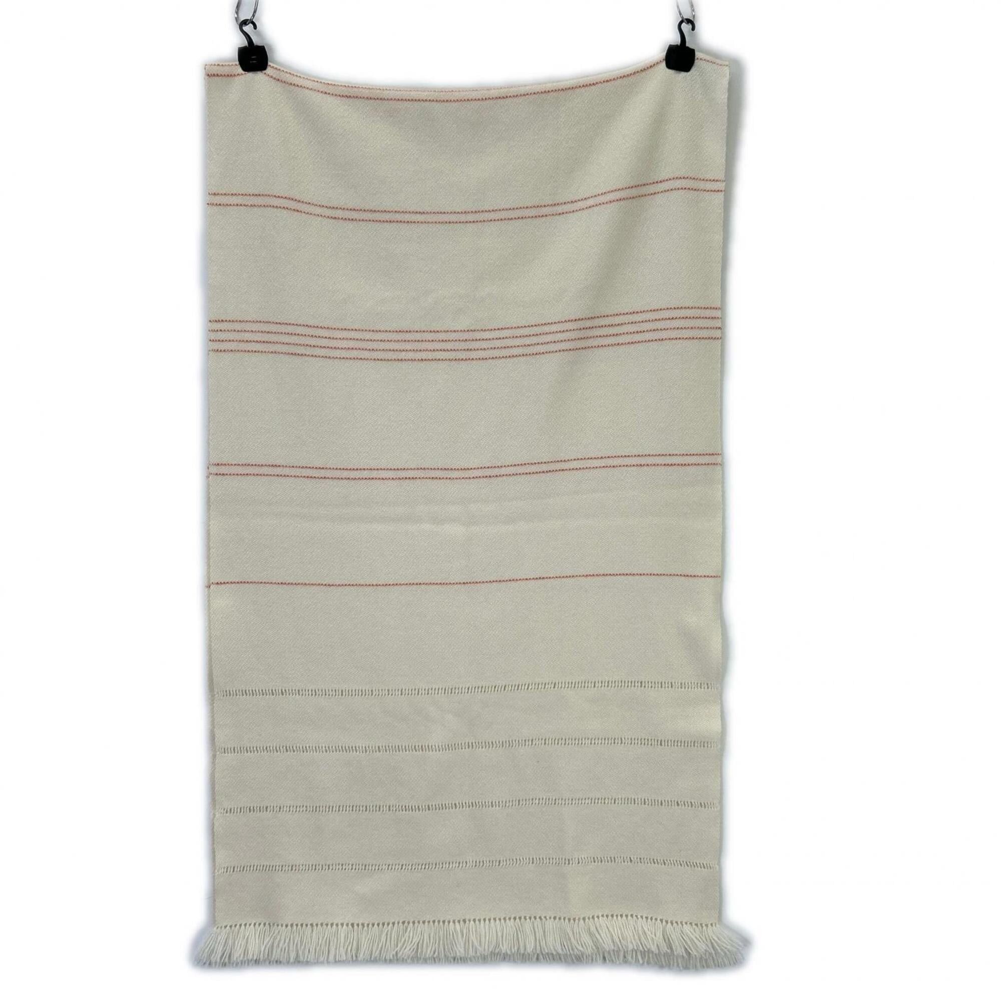 Hermes HERMES 100% Cashmere Striped Fringe Scarf, Ivory, Women's Size ONE SIZE - 2 Thumbnail