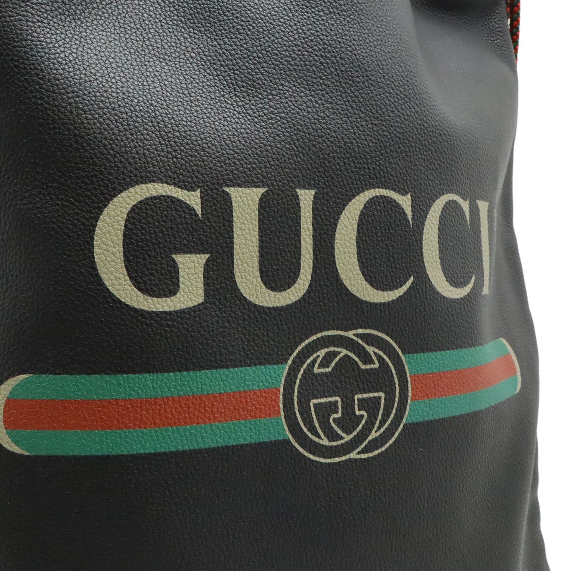 Gucci Gucci Print Drawstring Backpack Rucksack Tote Bag Style Leather Black 494053 Size ONE SIZE - 9 Thumbnail