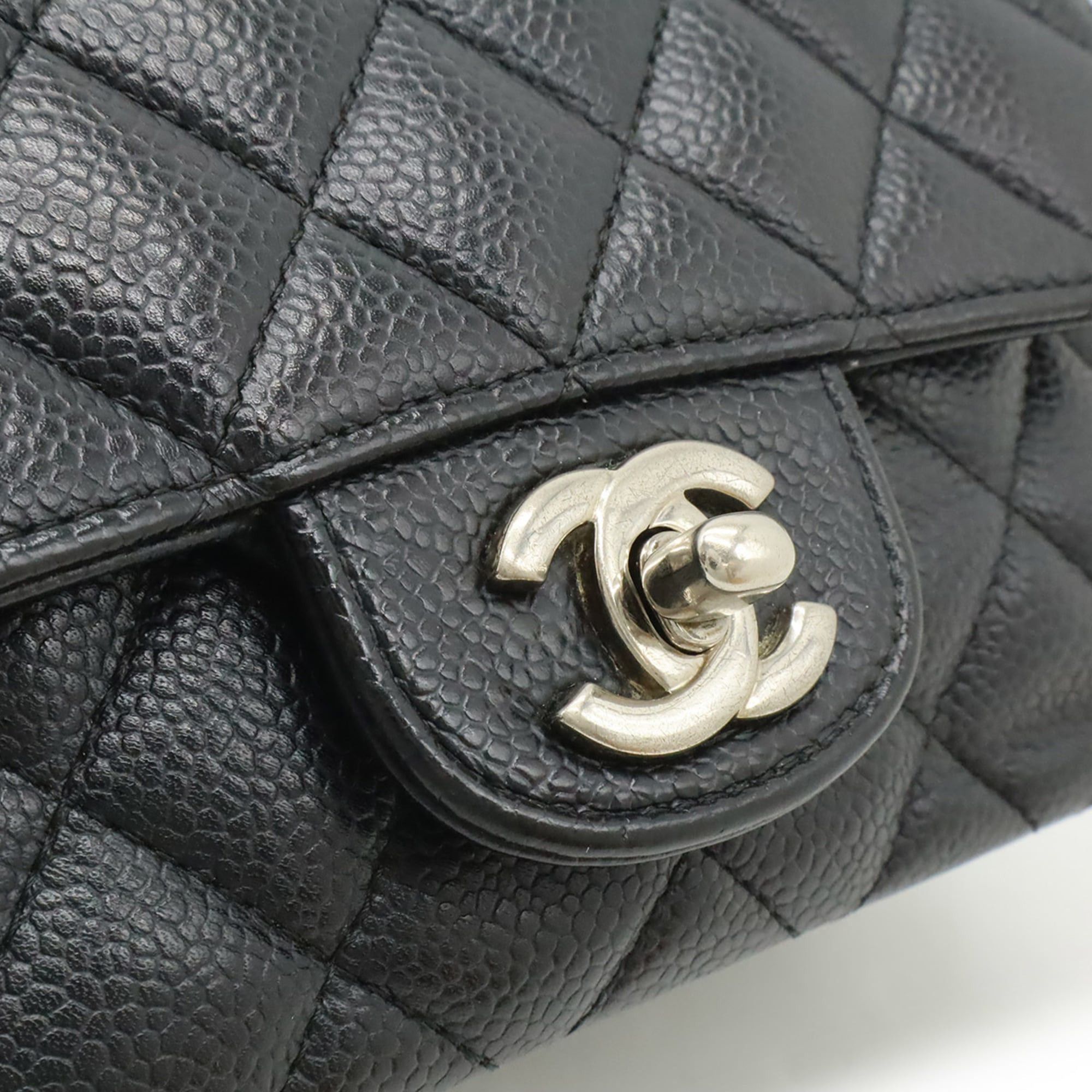 Chanel CHANEL Matelassé Coco Mark Mini Flap Bag Chain Shoulder Pouch Caviar Leather Black A35200 Size ONE SIZE - 9 Thumbnail