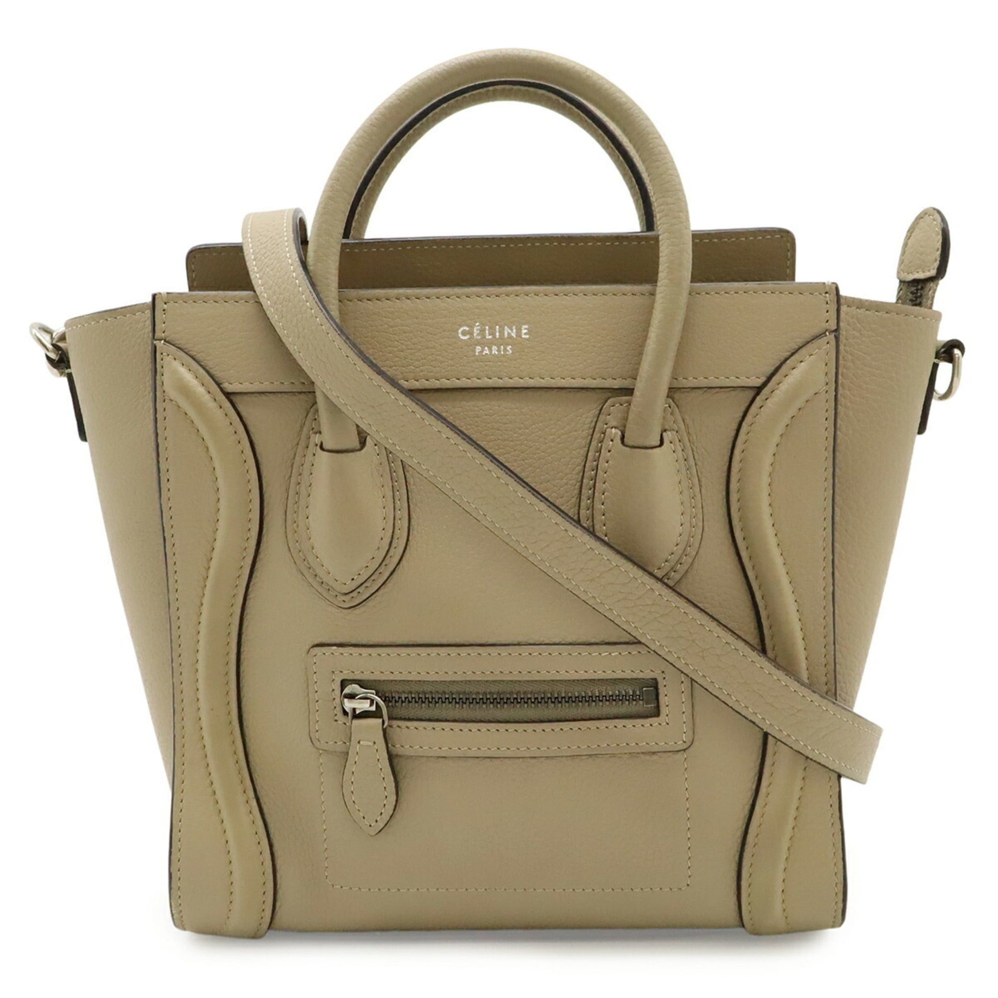 Celine CELINE Luggage Nano Shopper Handbag Shoulder Bag Leather Beige 168243 Size ONE SIZE - 2 Thumbnail