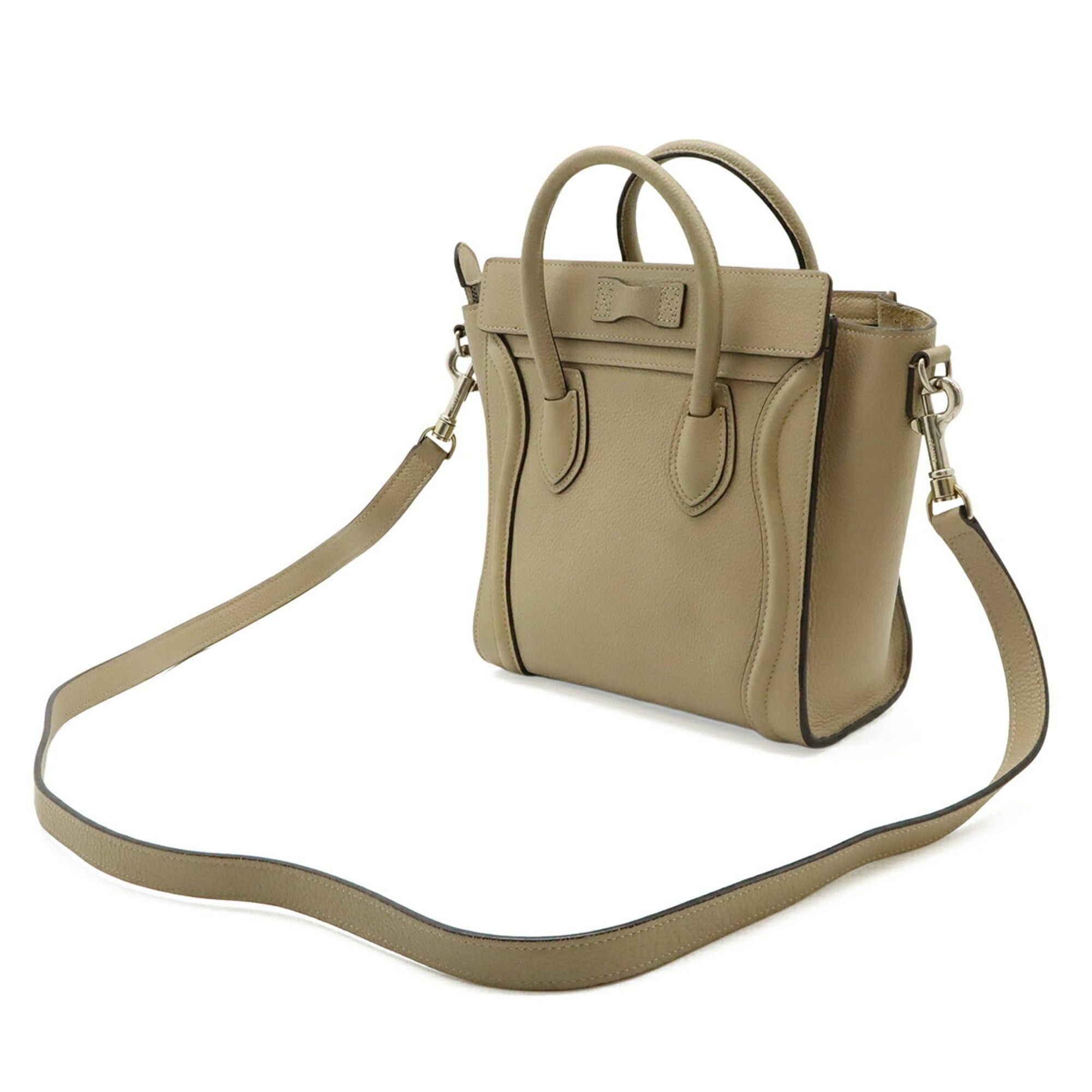 Celine CELINE Luggage Nano Shopper Handbag Shoulder Bag Leather Beige 168243 Size ONE SIZE - 3 Thumbnail