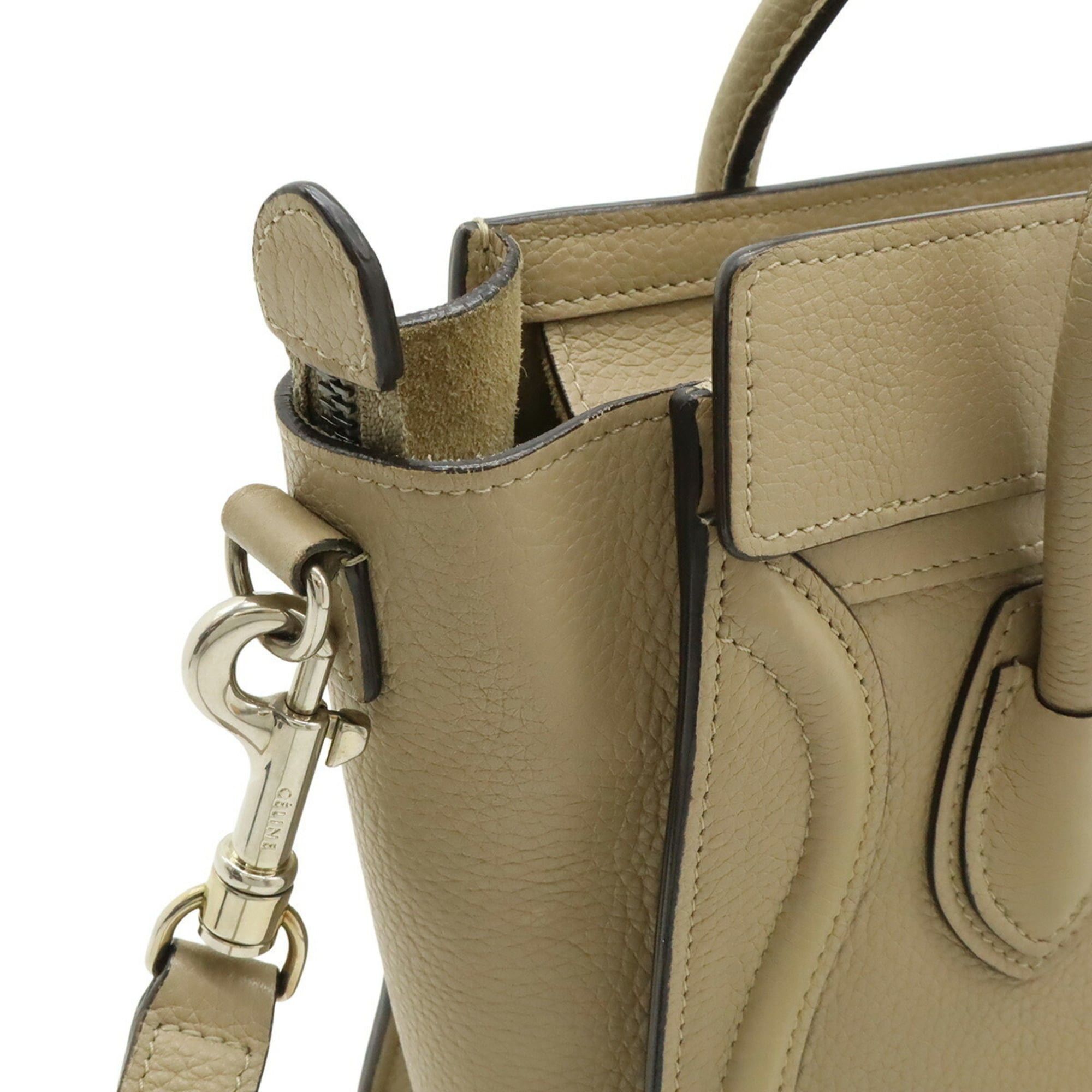 Celine CELINE Luggage Nano Shopper Handbag Shoulder Bag Leather Beige 168243 Size ONE SIZE - 9 Thumbnail
