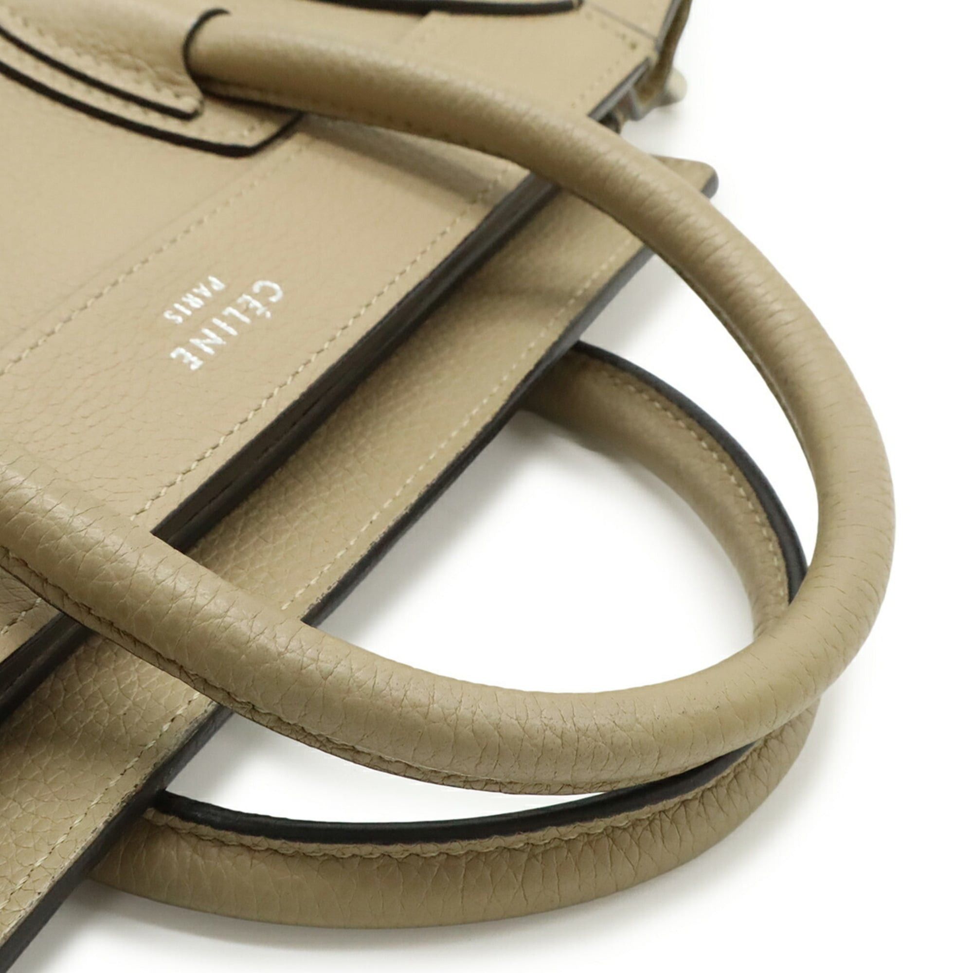Celine CELINE Luggage Nano Shopper Handbag Shoulder Bag Leather Beige 168243 Size ONE SIZE - 5 Thumbnail