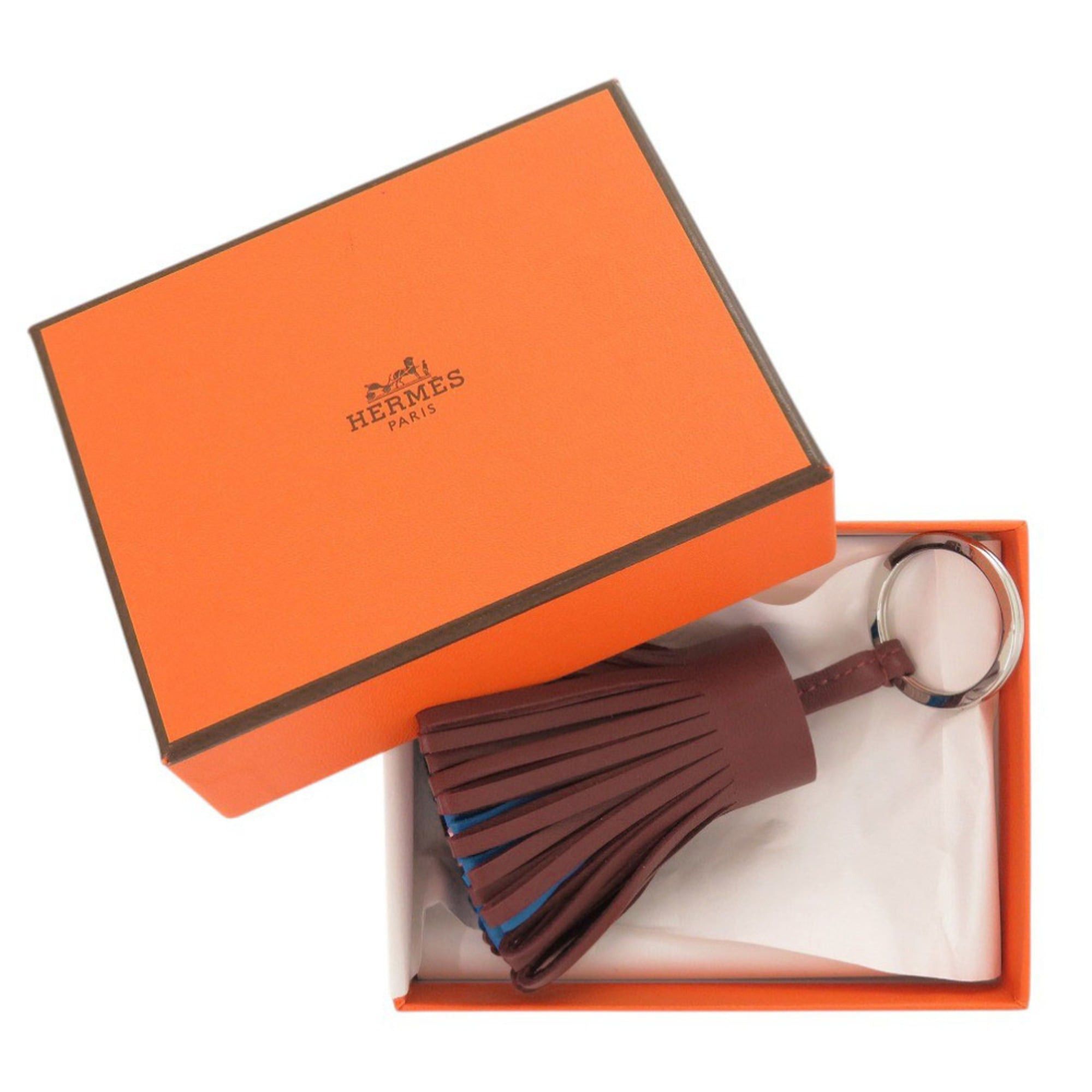 Hermes Like New Hermes Carmen Fringe Agneau Milo Rouge H Blue Zanzibar Rose Sakura W Stamp (2024) Keychain Accessory Bag Charm 0277HERMES Size ONE SIZE - 2 Thumbnail