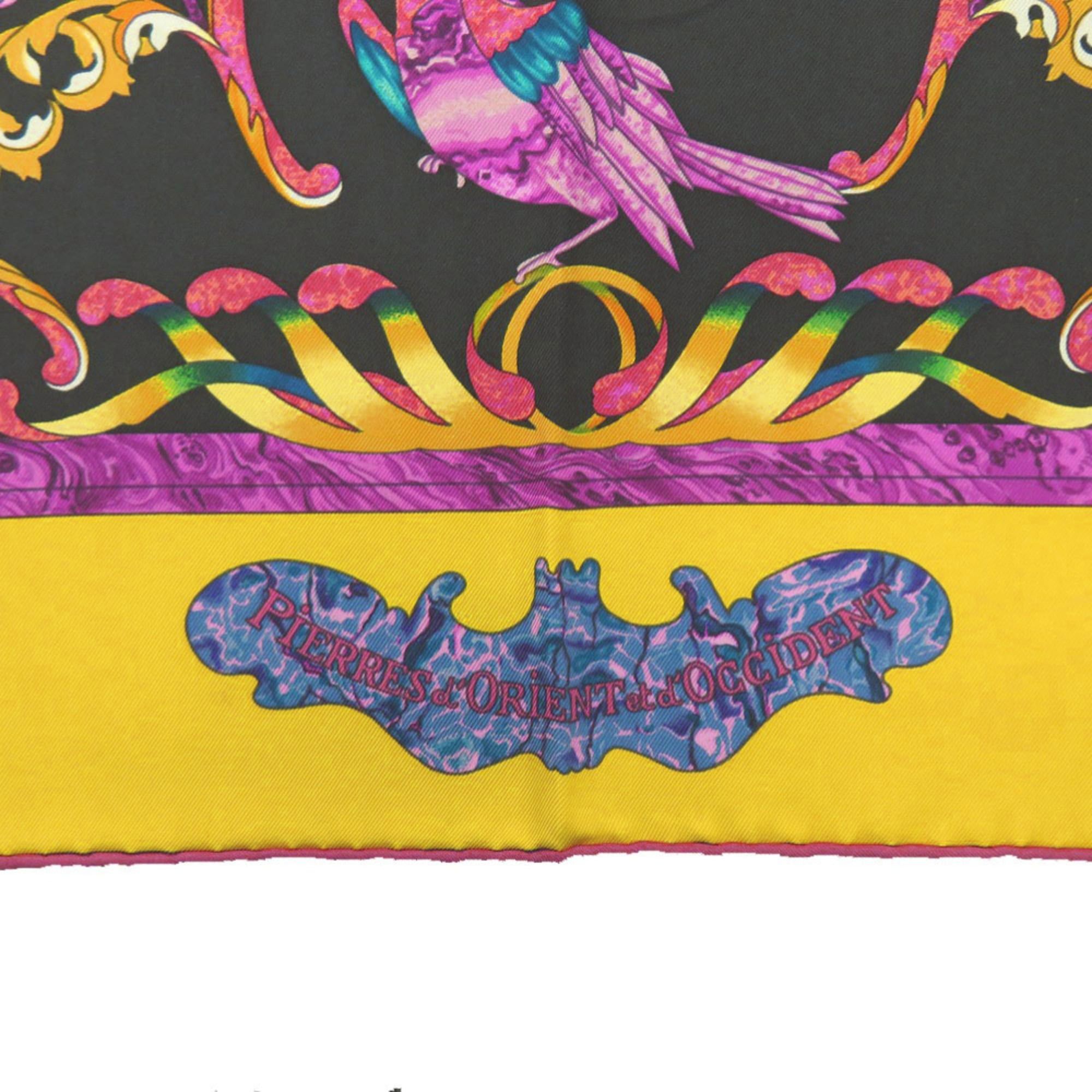 Hermes Excellent condition Hermes Carre 90 "Pierres d' Orient et Occident" silk scarf/muffler in black, yellow, and purple. 1879HERMES Size ONE SIZE - 6 Thumbnail