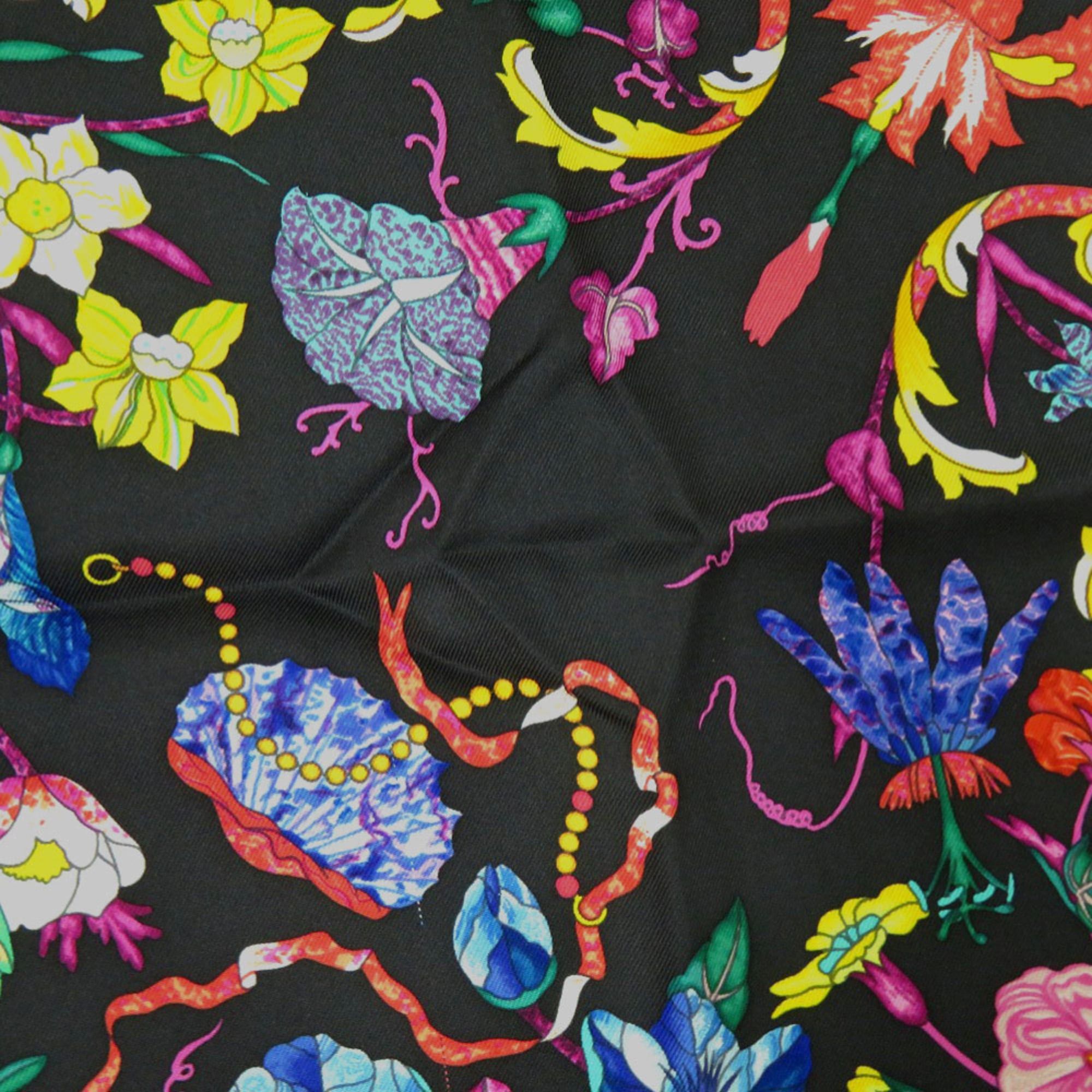 Hermes Excellent condition Hermes Carre 90 "Pierres d' Orient et Occident" silk scarf/muffler in black, yellow, and purple. 1879HERMES Size ONE SIZE - 4 Thumbnail