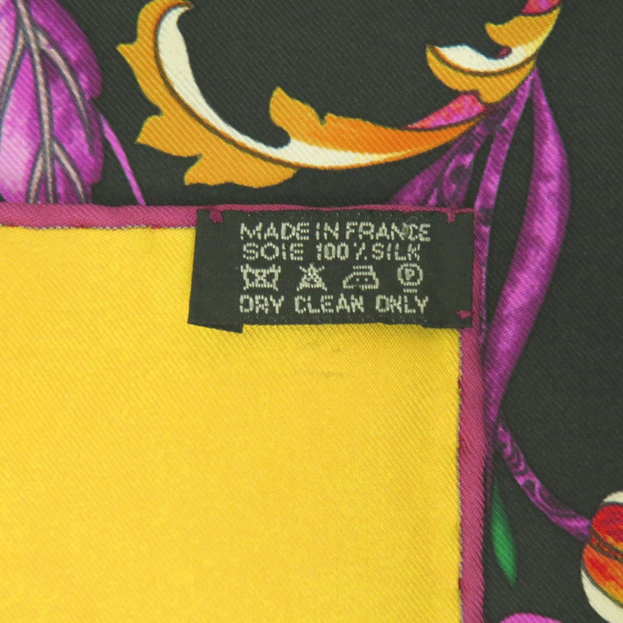 Hermes Excellent condition Hermes Carre 90 "Pierres d' Orient et Occident" silk scarf/muffler in black, yellow, and purple. 1879HERMES Size ONE SIZE - 5 Thumbnail