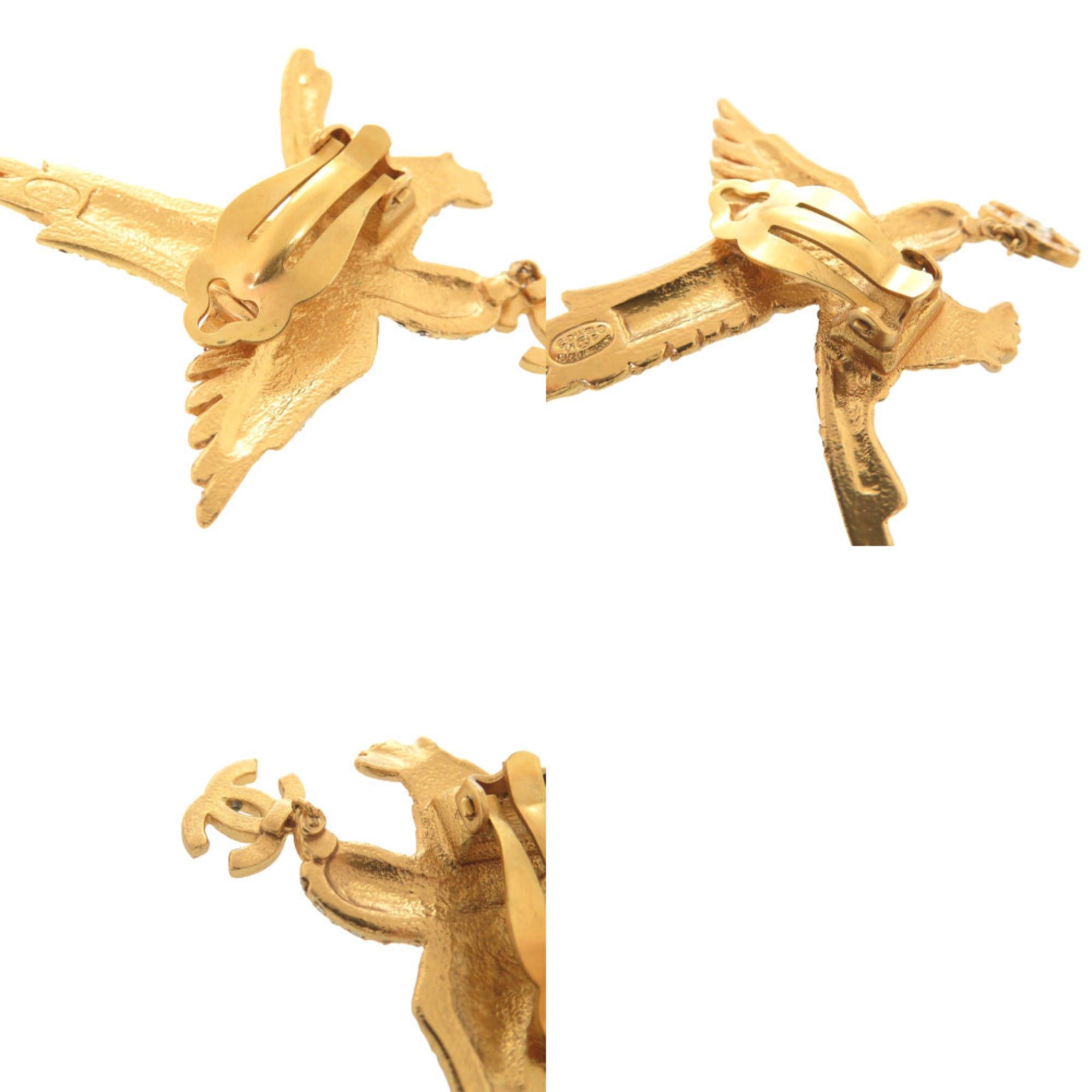 Chanel Excellent condition Chanel Coco Mark Eagle Metal Rhinestone Gold Earrings 1804CHANEL Size ONE SIZE - 10 Thumbnail