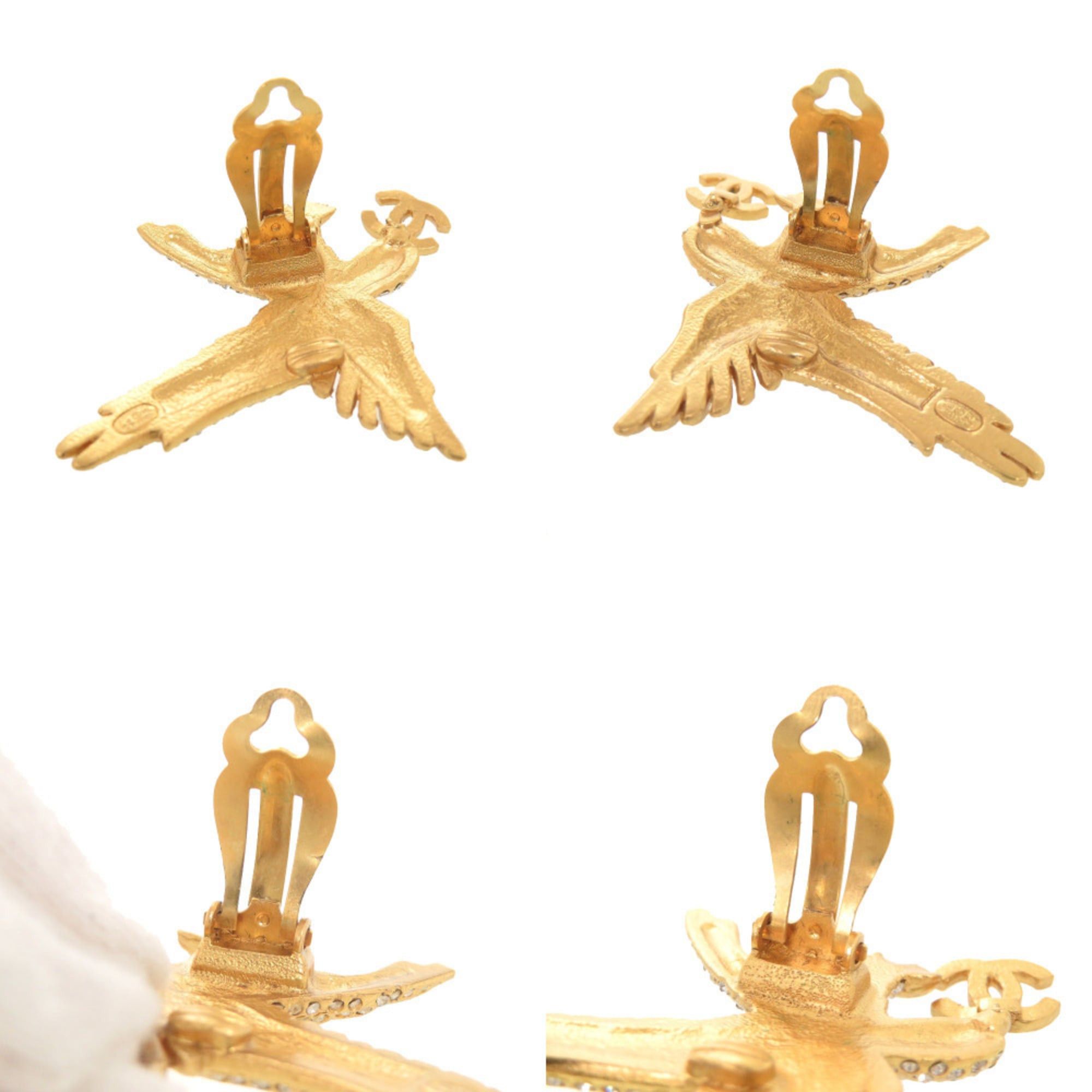 Chanel Excellent condition Chanel Coco Mark Eagle Metal Rhinestone Gold Earrings 1804CHANEL Size ONE SIZE - 9 Thumbnail