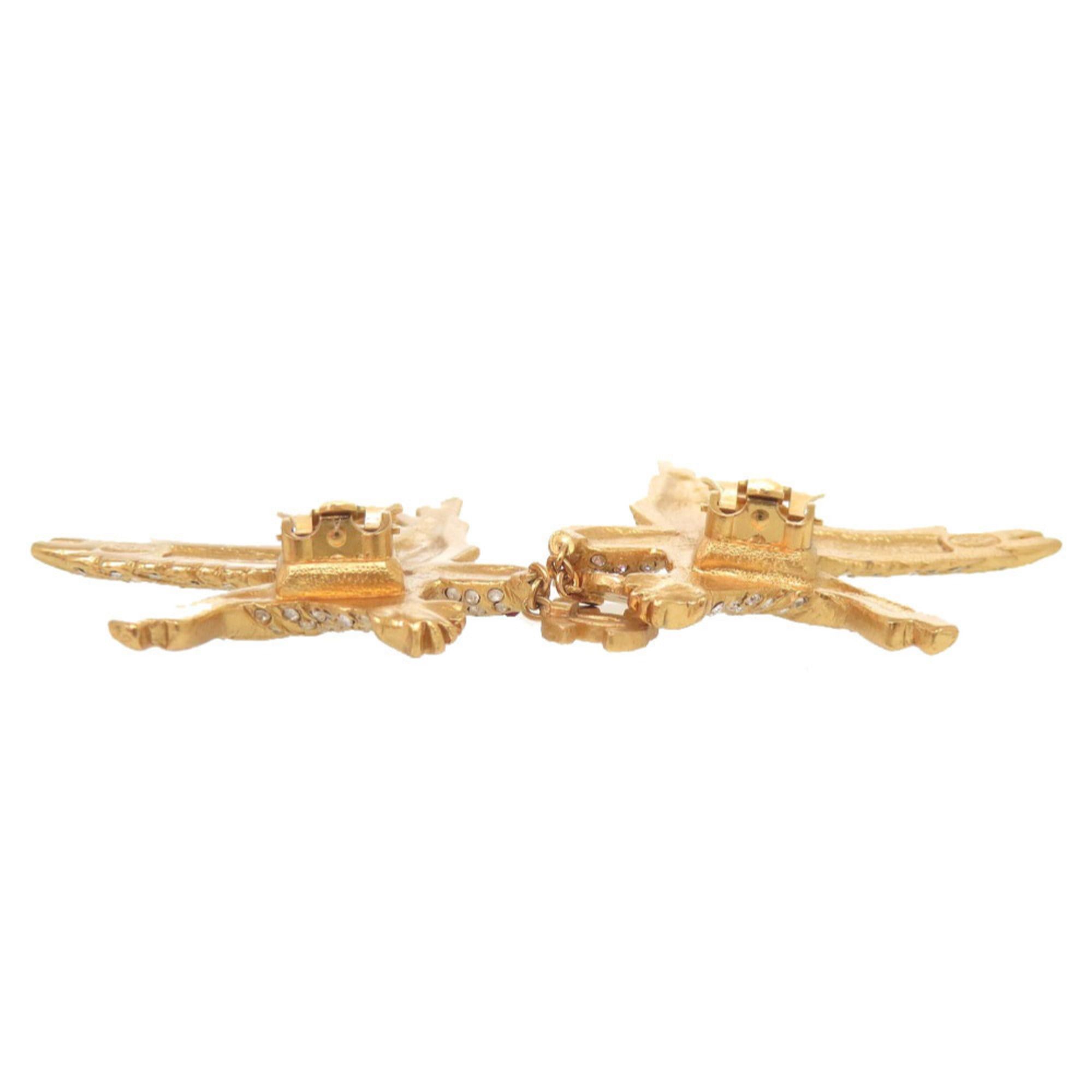 Chanel Excellent condition Chanel Coco Mark Eagle Metal Rhinestone Gold Earrings 1804CHANEL Size ONE SIZE - 6 Thumbnail