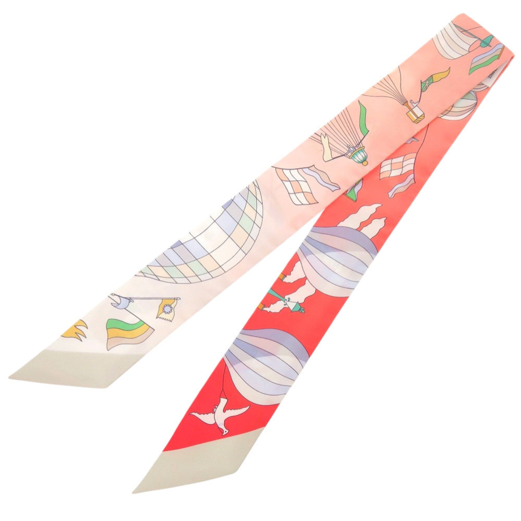 Other Like New Hermes Twilly Les Folies Du Ciel (Madness of the Sky) Silk Red Scarf 0392HERMES Size ONE SIZE - 2 Thumbnail