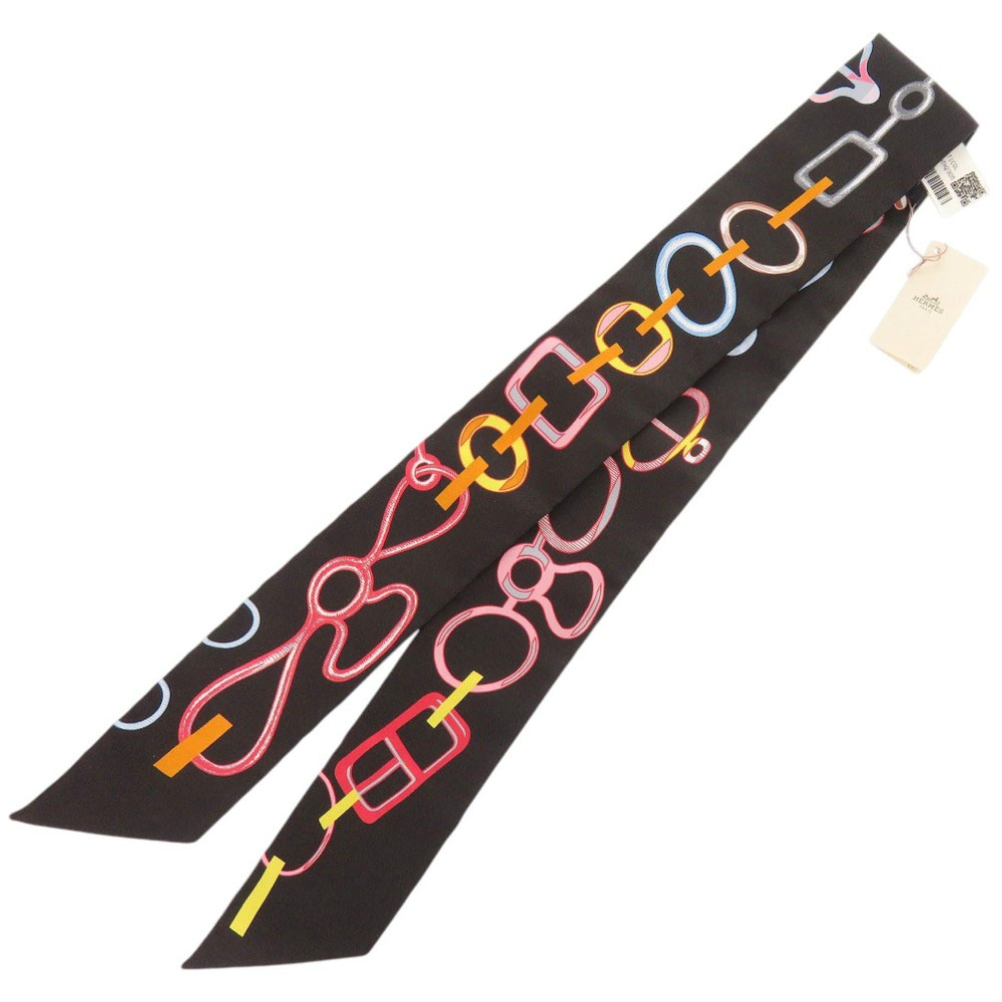 Hermes Unused Hermes Twilly Do Re Boucles Silk Noir Scarf Muffler Black 0395HERMES Size ONE SIZE - 2 Thumbnail