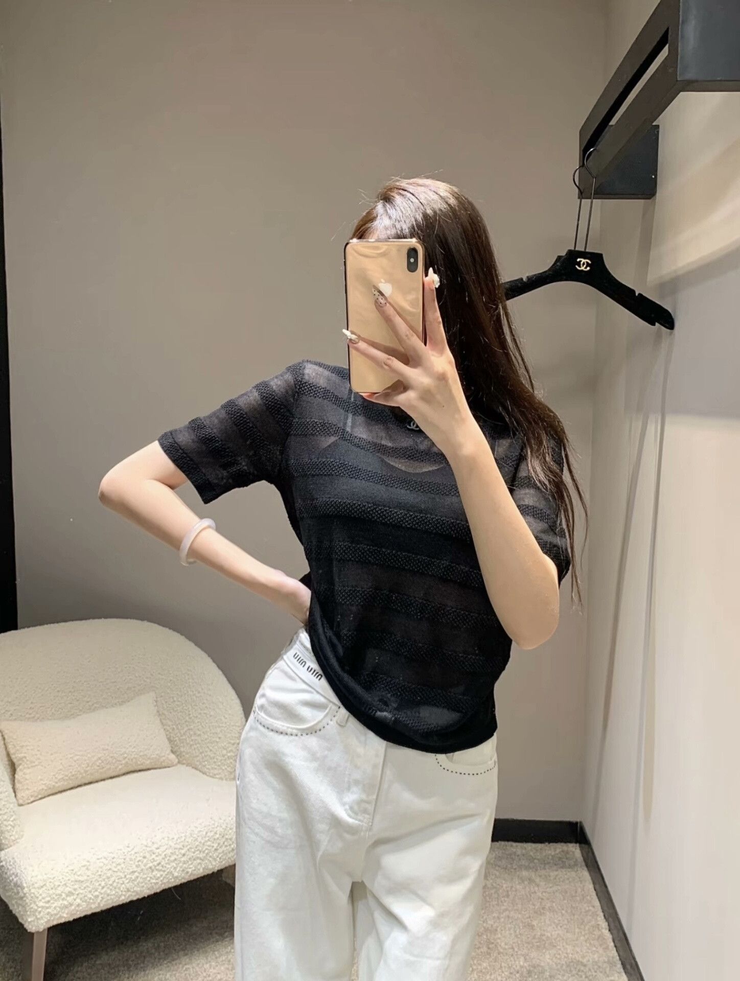 Chanel Chanel Black Striped Sheer Short-Sleeve Size S / US 4 / IT 40 - 6 Thumbnail