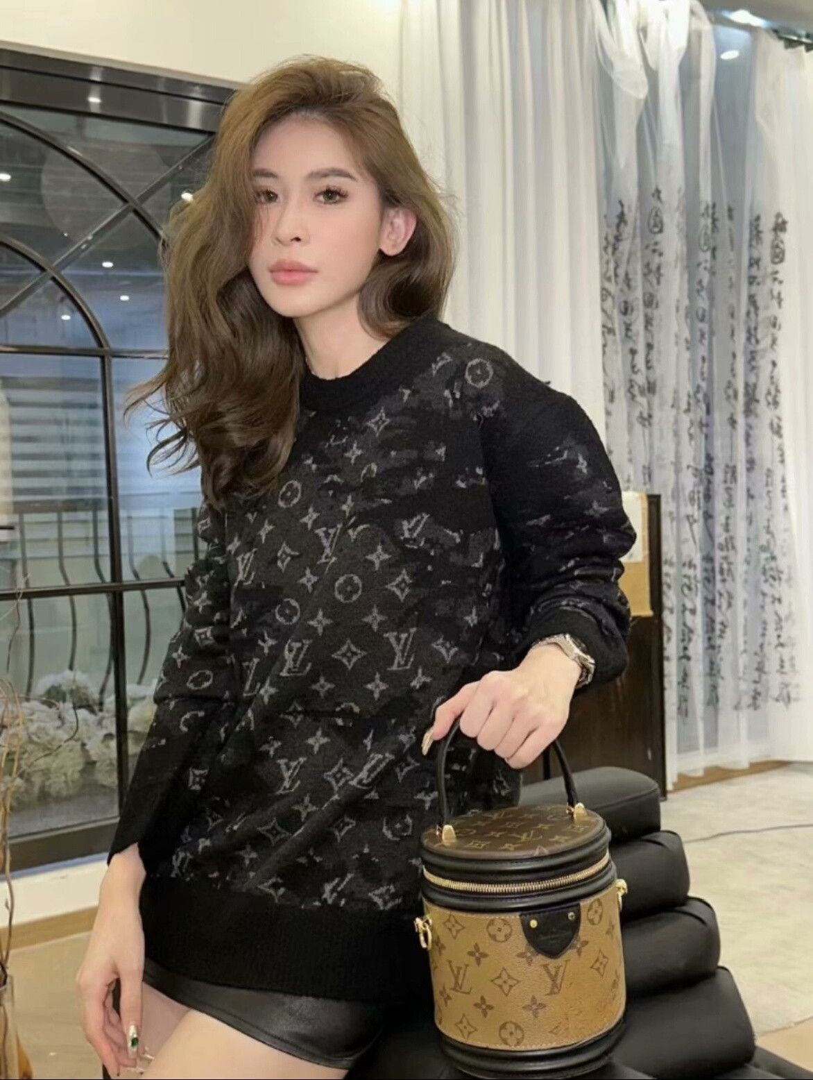 Louis Vuitton LV Black Camouflage Jacquard Sweater Size US XL / EU 56 / 4 - 9 Thumbnail