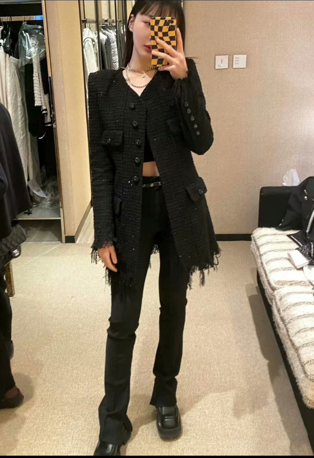 Chanel Chanel 22C Black Shimmer Fringe Jacket Size XXS / US 00 / IT 34 - 7 Thumbnail