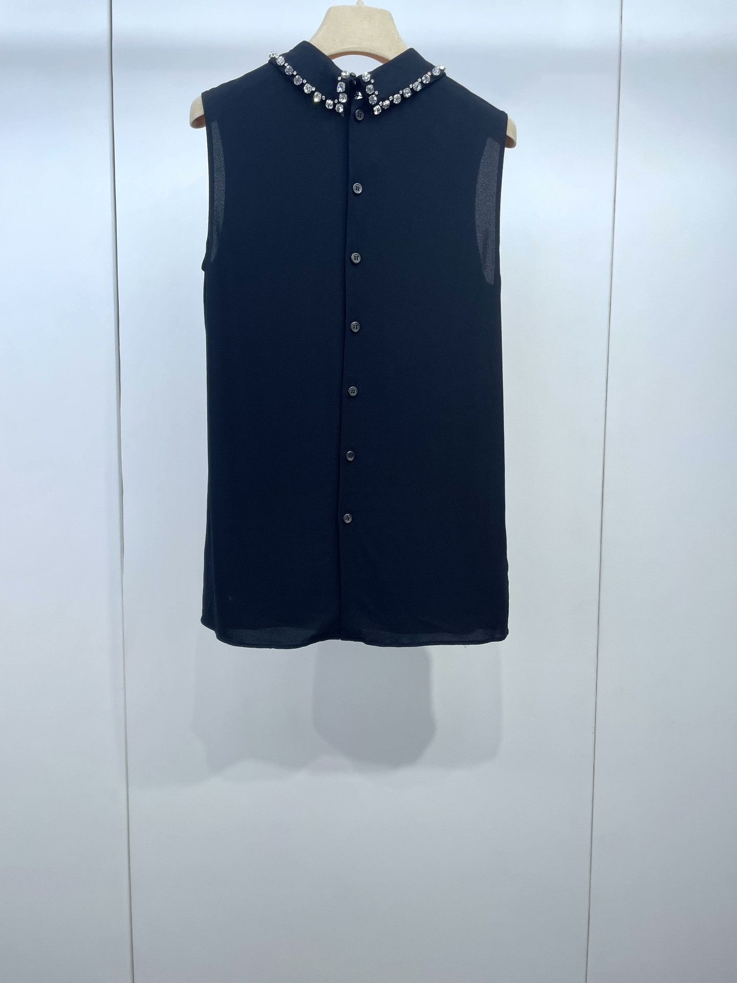 Miu Miu Miu Miu Black Top with Rhinestone Collar Size XS / US 0-2 / IT 36-38 - 2 Thumbnail