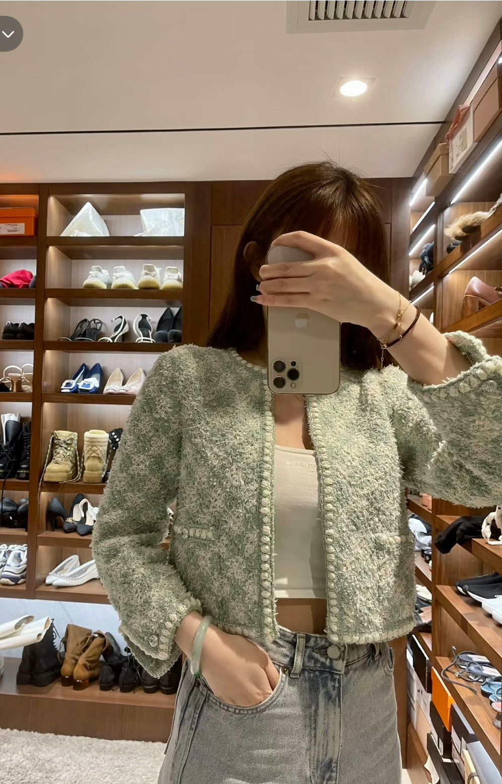 Chanel Chanel 23S Mint Green Pearl Knit Cardigan Size XS / US 0-2 / IT 36-38 - 8 Thumbnail