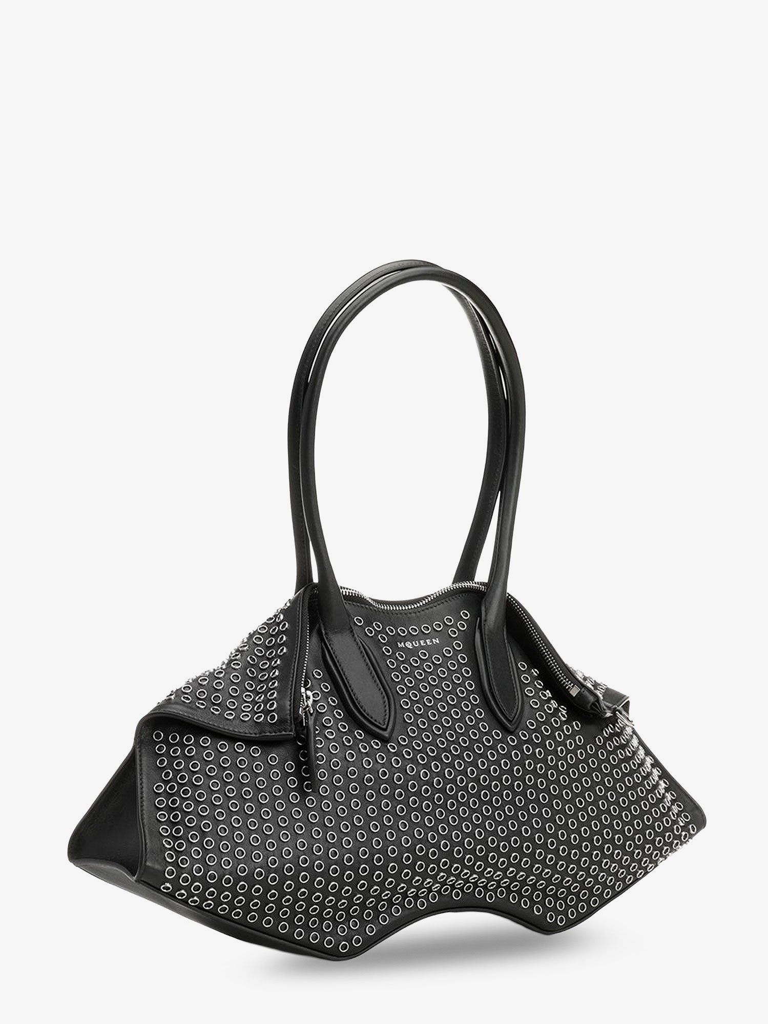 Alexander McQueen Manta Leather Shoulder Bag With All-Over Metal Details Size ONE SIZE - 4 Thumbnail
