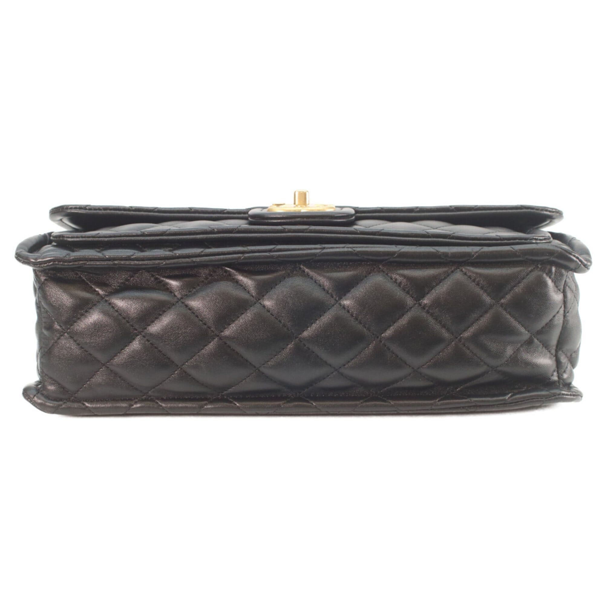 Chanel CHANEL AS4723 Black Shiny Lambskin Gold Hardware Matelassé Single Flap Double Chain Shoulder Bag - Excellent Condition Size ONE SIZE - 5 Thumbnail