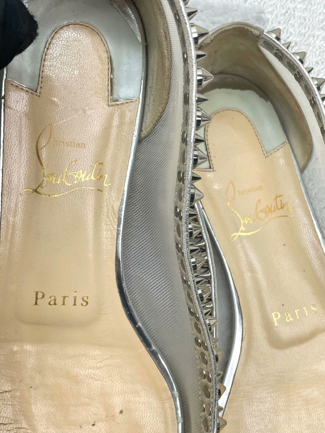 Christian Louboutin Christian Louboutin Silver Studded Mesh Flats Size US 6.5 / IT 36.5 - 4 Thumbnail