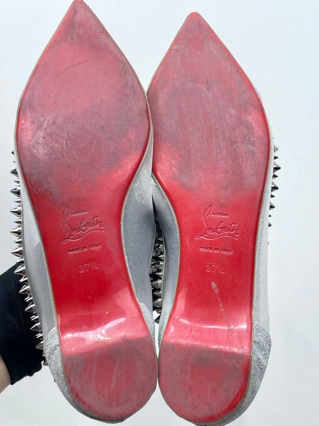 Christian Louboutin Christian Louboutin Silver Studded Mesh Flats Size US 6.5 / IT 36.5 - 6 Thumbnail