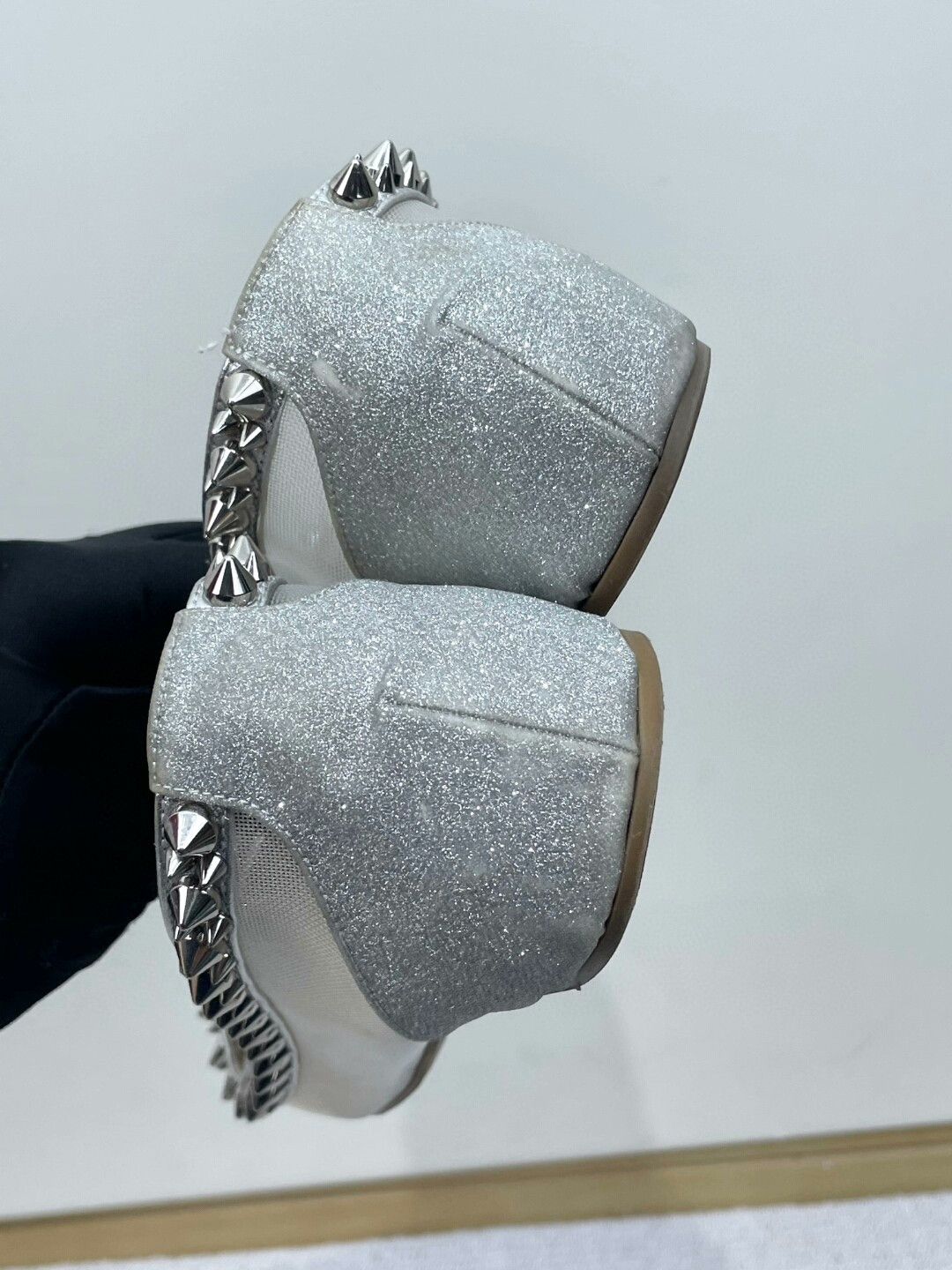 Christian Louboutin Christian Louboutin Silver Studded Mesh Flats Size US 6.5 / IT 36.5 - 3 Thumbnail