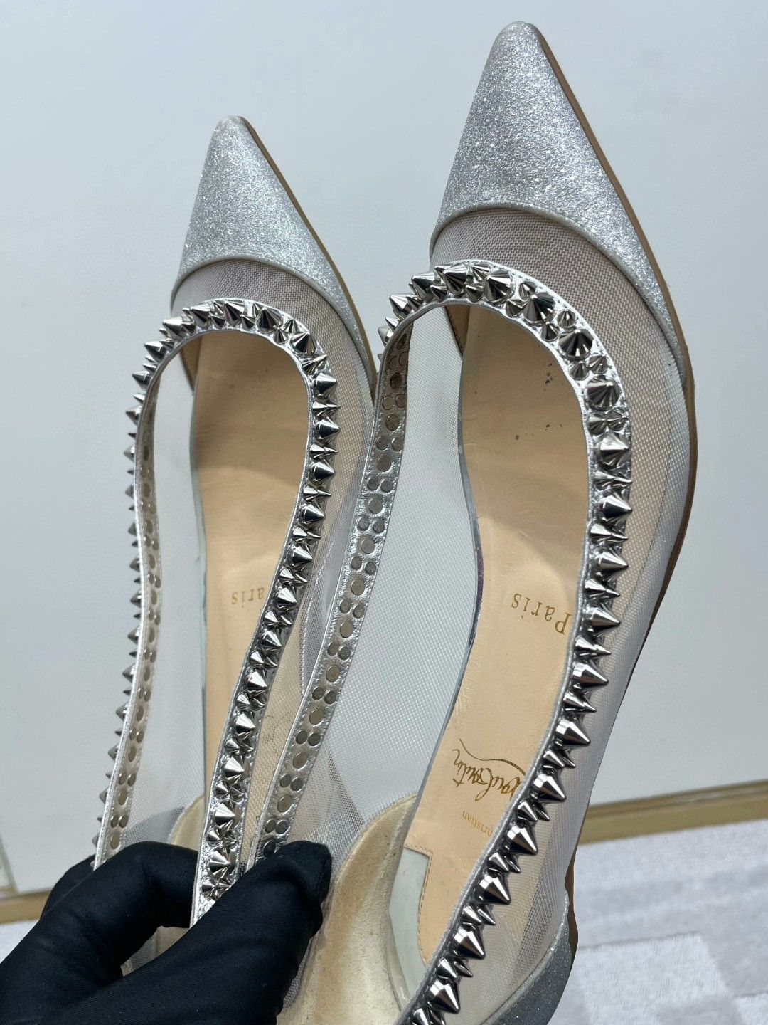 Christian Louboutin Christian Louboutin Silver Studded Mesh Flats Size US 6.5 / IT 36.5 - 5 Thumbnail