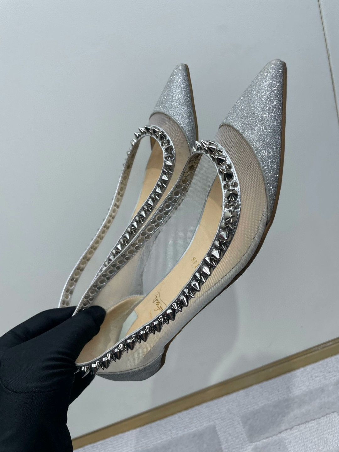 Christian Louboutin Christian Louboutin Silver Studded Mesh Flats Size US 6.5 / IT 36.5 - 2 Thumbnail