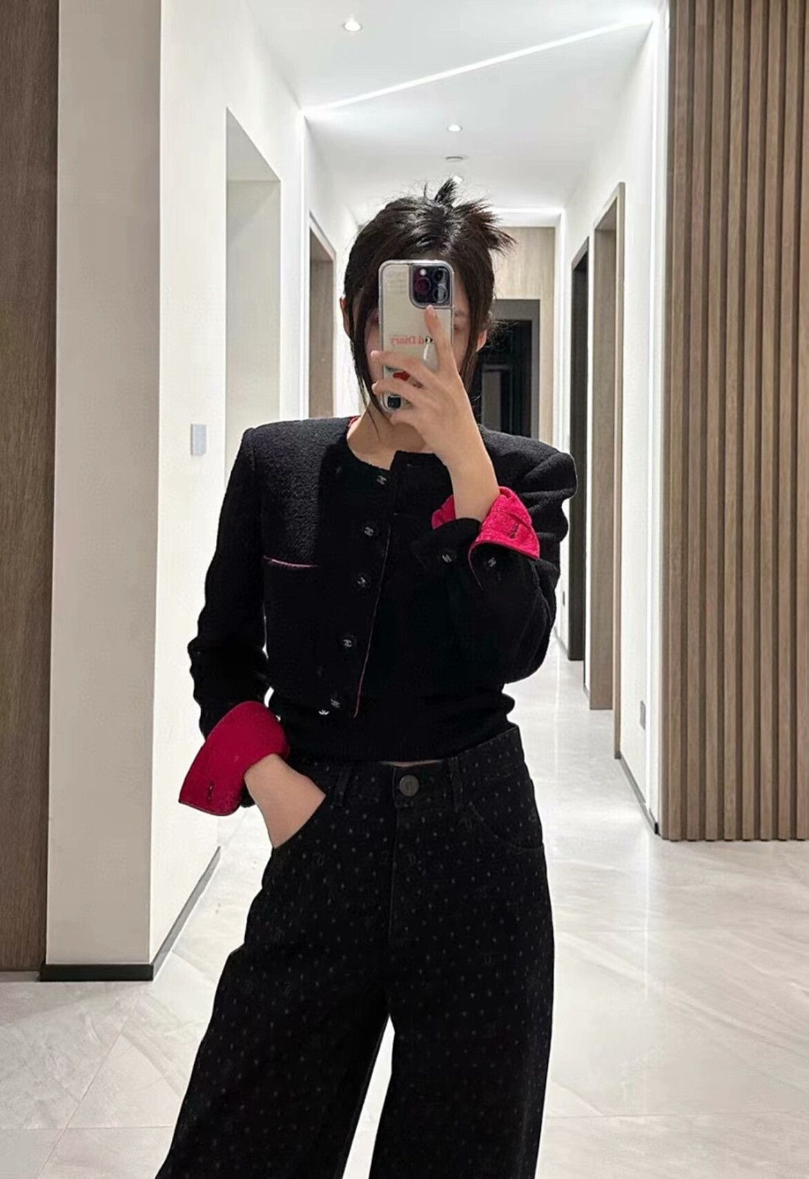 Chanel Chanel Black & Rose Red Short Coat Size XXS / US 00 / IT 34 - 8 Thumbnail