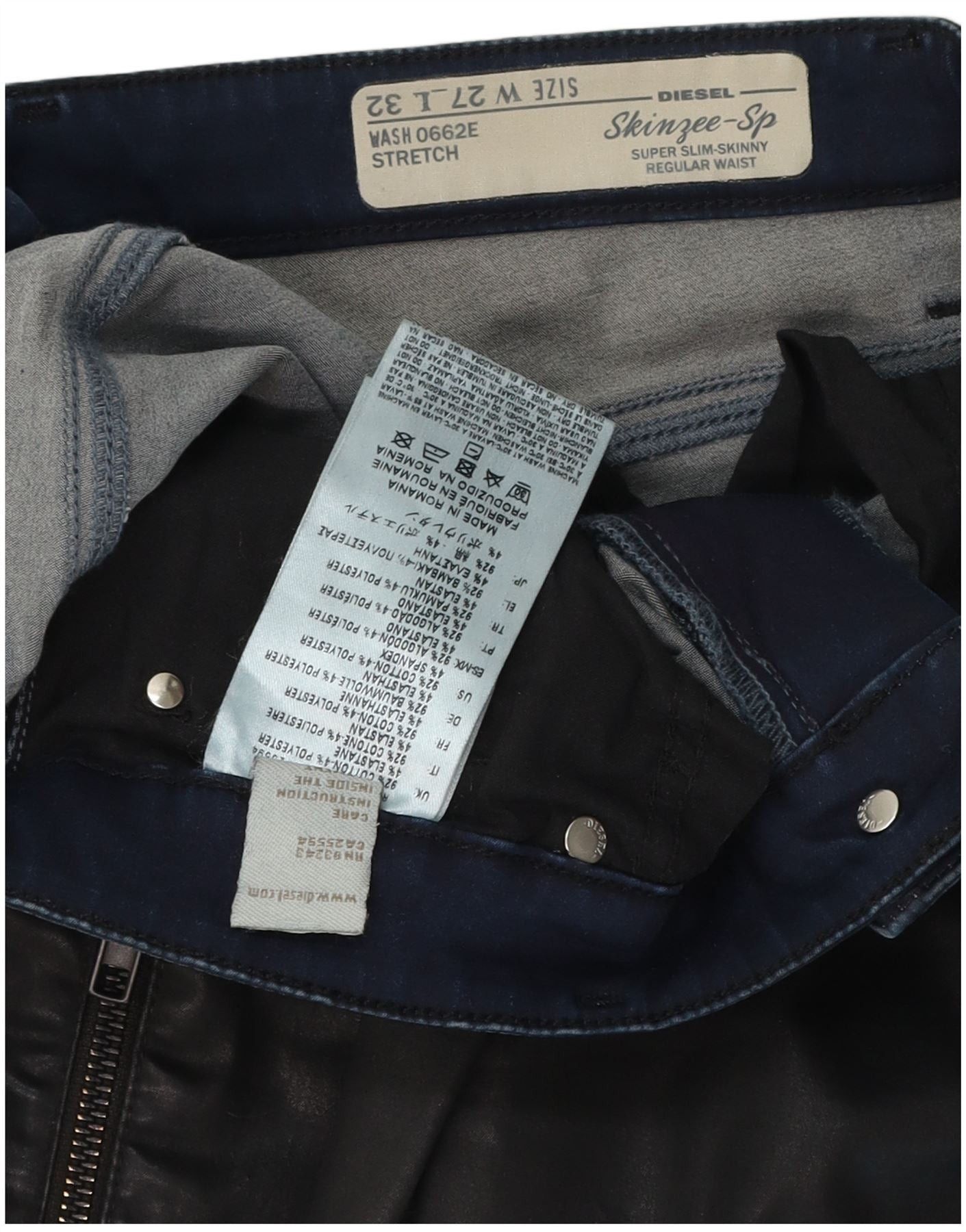 Diesel Womens Skinzee-xp Waxed Skinny Cargo Trousers W27 L32 Black Size 27" / US 4 / IT 40 - 3 Thumbnail