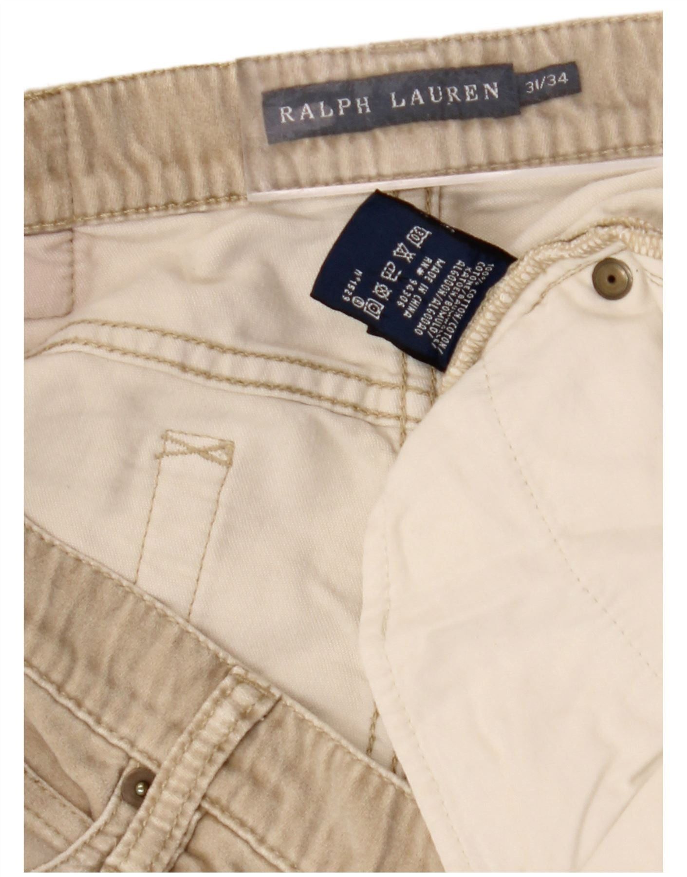 Ralph Lauren Womens Straight Casual Trousers W31 L34 Beige Cotton Size 22" - 3 Thumbnail