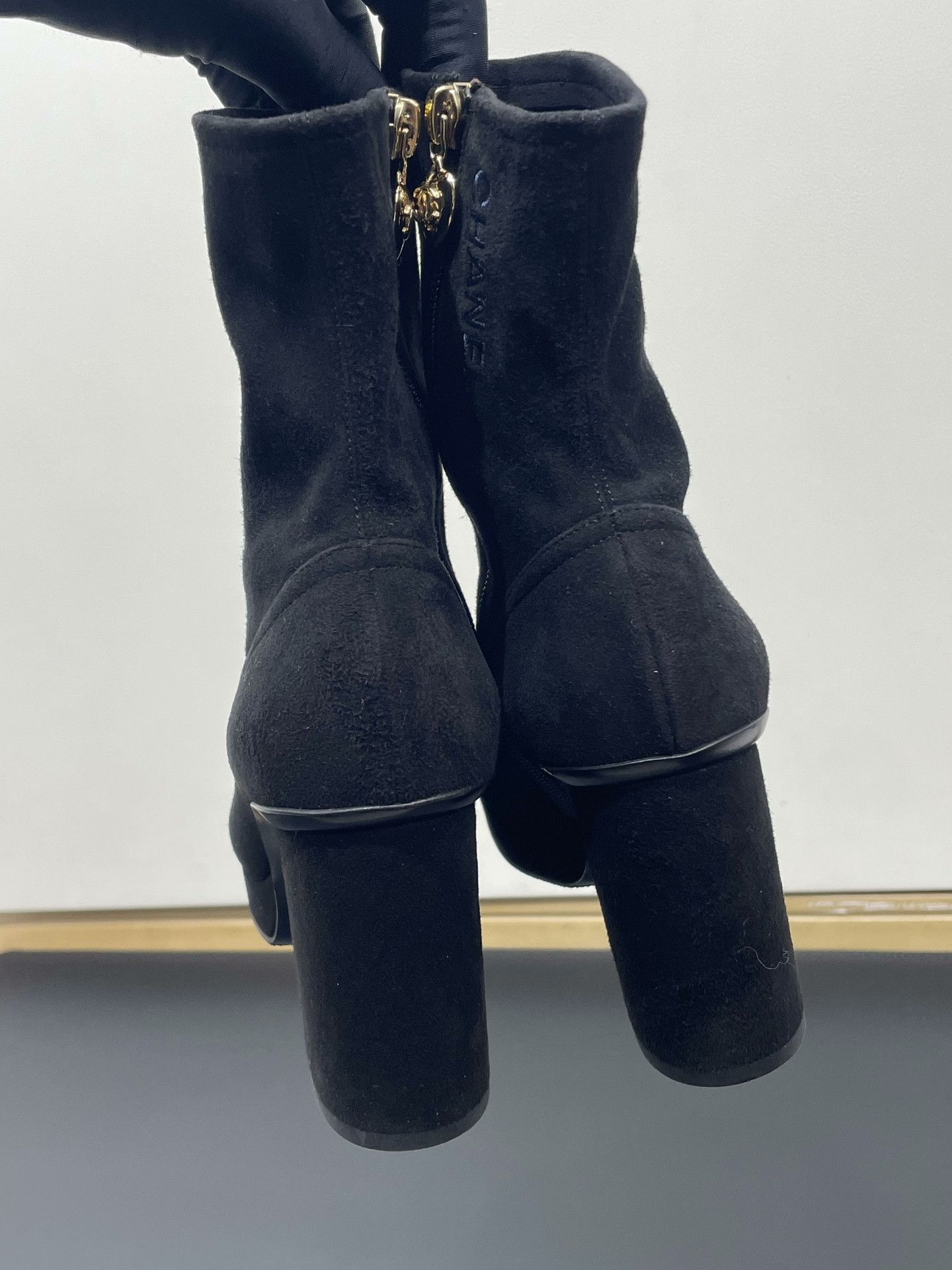 Chanel Chanel Black Suede Block Heel Short Boots Size US 4.5 / IT 34.5 - 4 Thumbnail