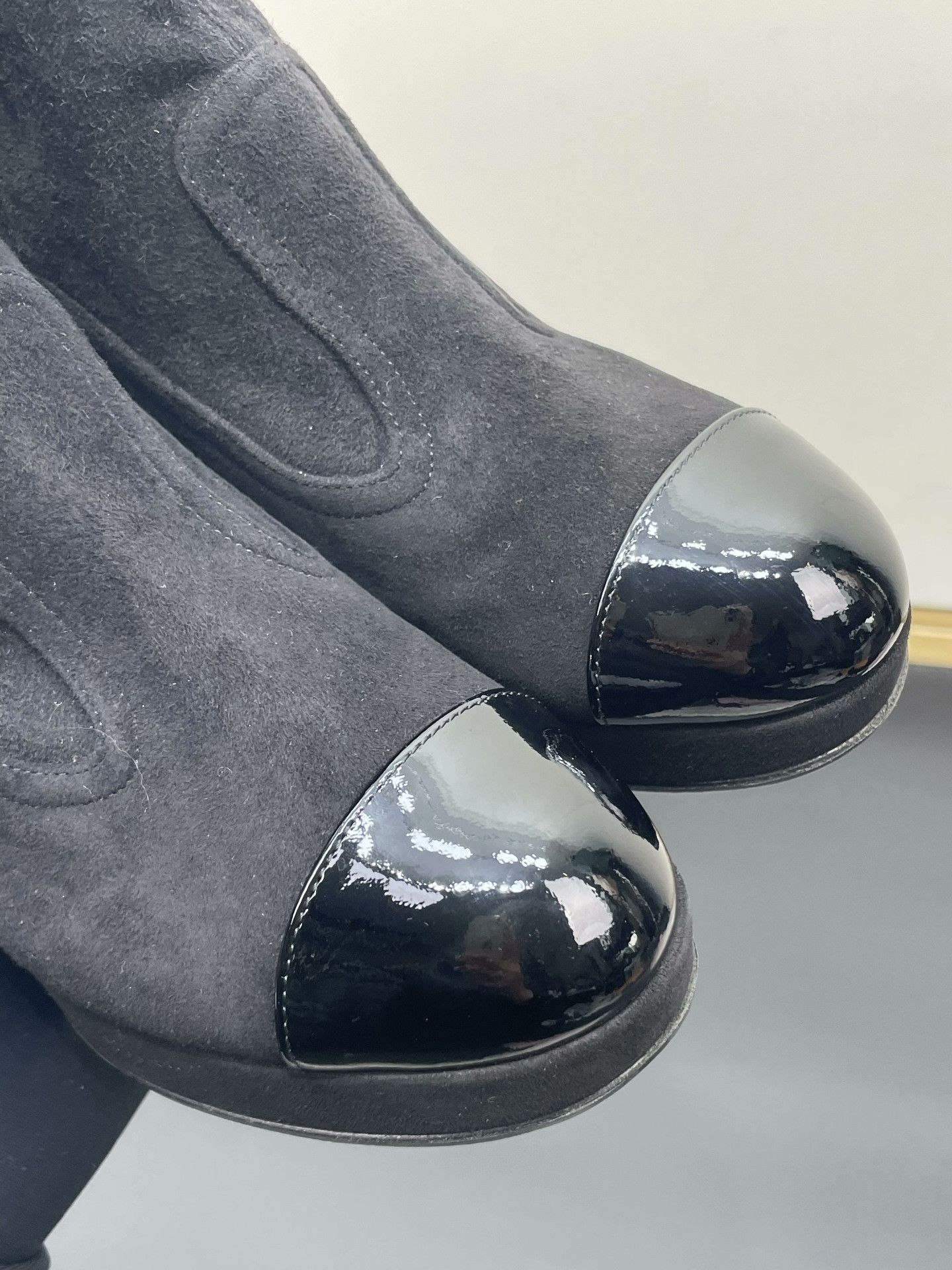 Chanel Chanel Black Suede Block Heel Short Boots Size US 4.5 / IT 34.5 - 6 Thumbnail
