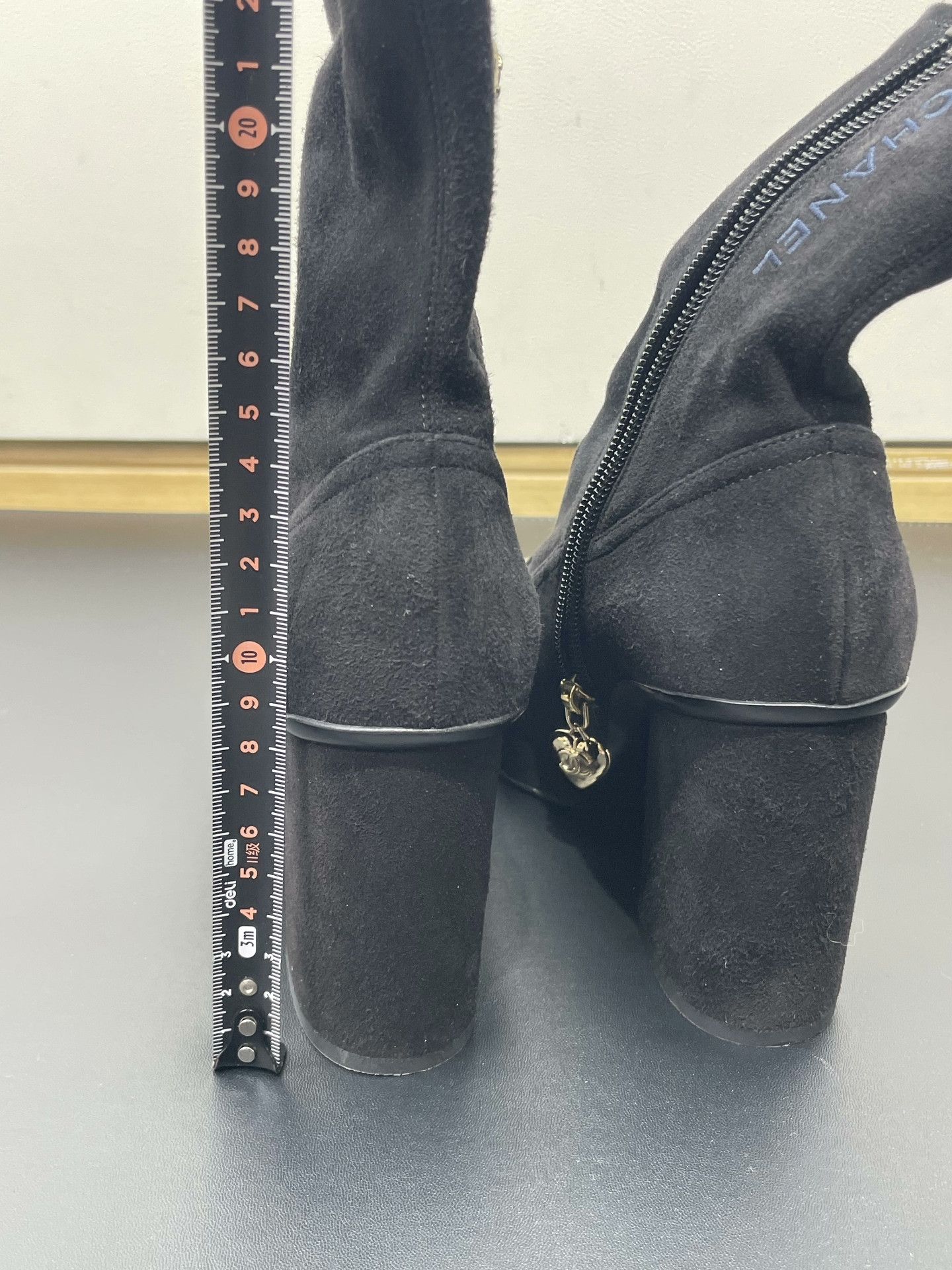 Chanel Chanel Black Suede Block Heel Short Boots Size US 4.5 / IT 34.5 - 9 Thumbnail