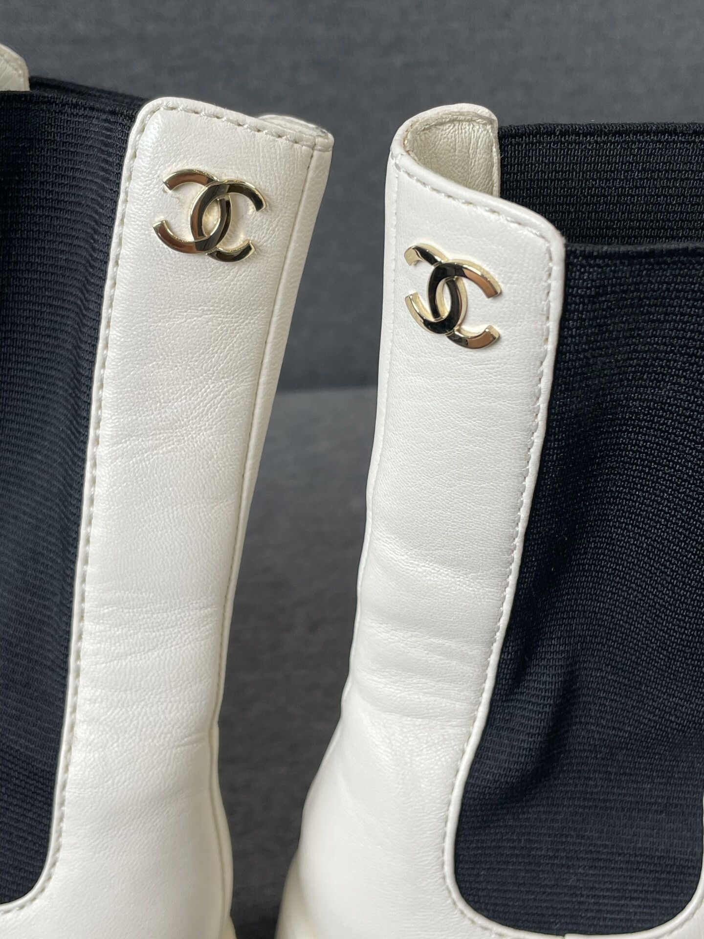 Chanel Chanel Black White Lambskin Short Boots Size US 4.5 / IT 34.5 - 6 Thumbnail
