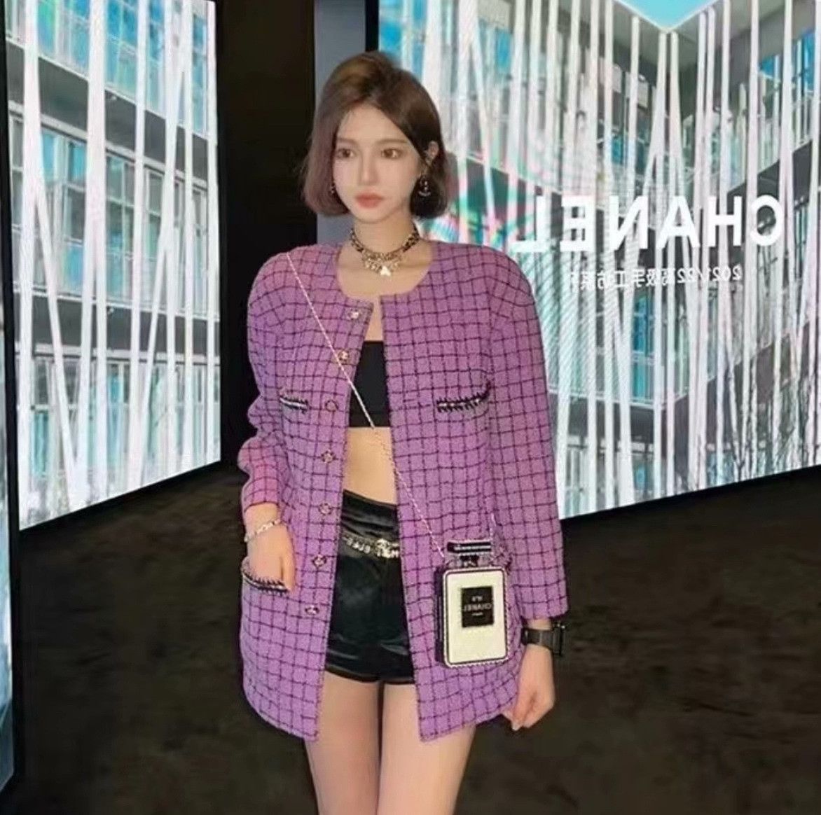 Chanel Chanel 22S Purple Tweed Plaid Jacket Size S / US 4 / IT 40 - 8 Thumbnail