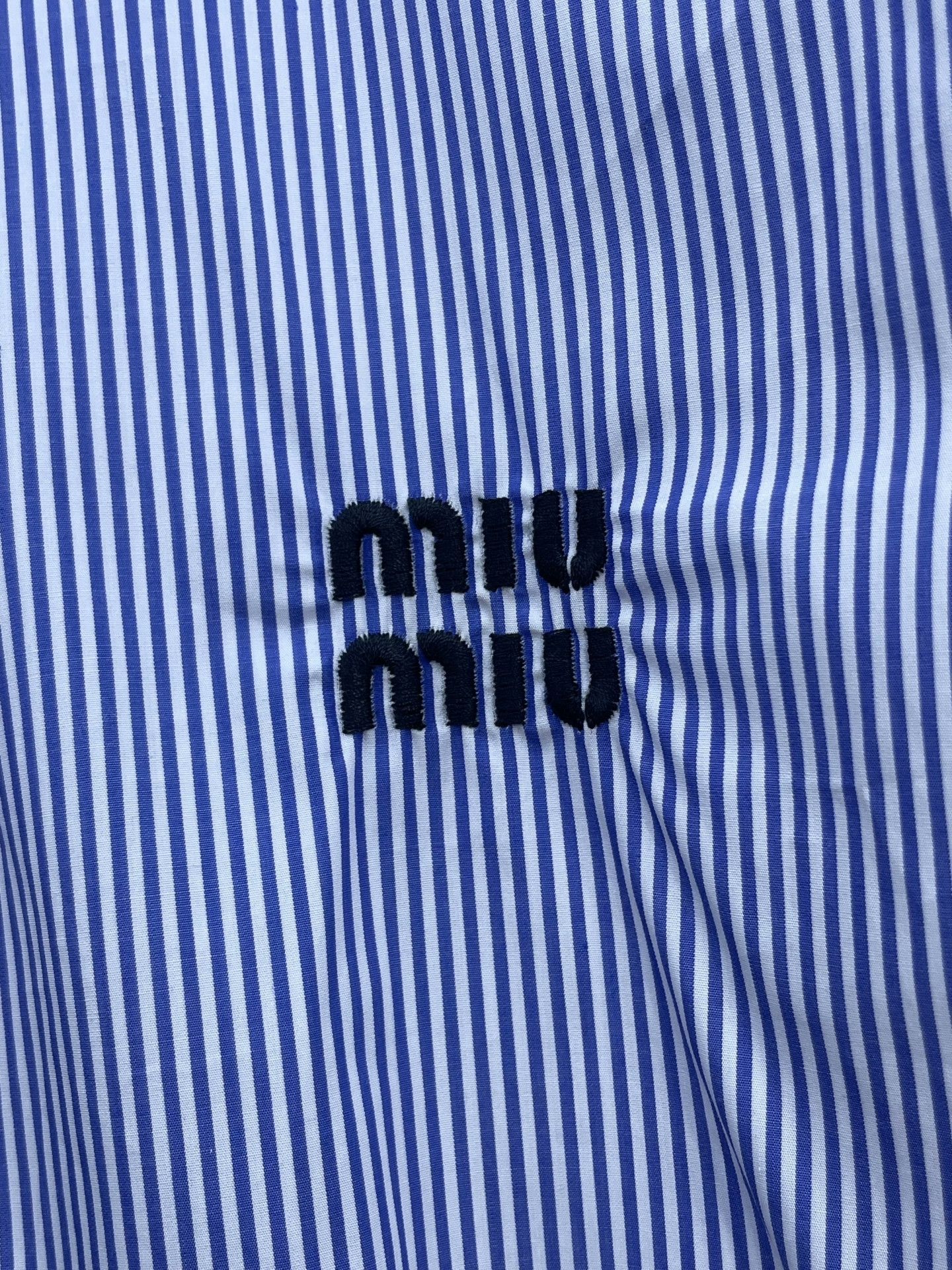 Miu Miu Miumiu 2024 Blue White Striped Short-Sleeve Shirt Size XS / US 0-2 / IT 36-38 - 3 Thumbnail