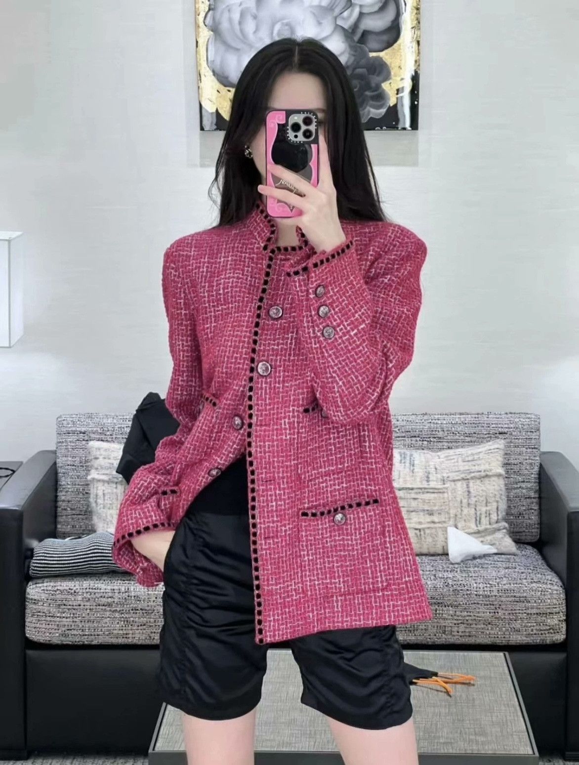 Chanel Chanel 22B Pink Tweed Stand Collar Jacket Size XS / US 0-2 / IT 36-38 - 7 Thumbnail