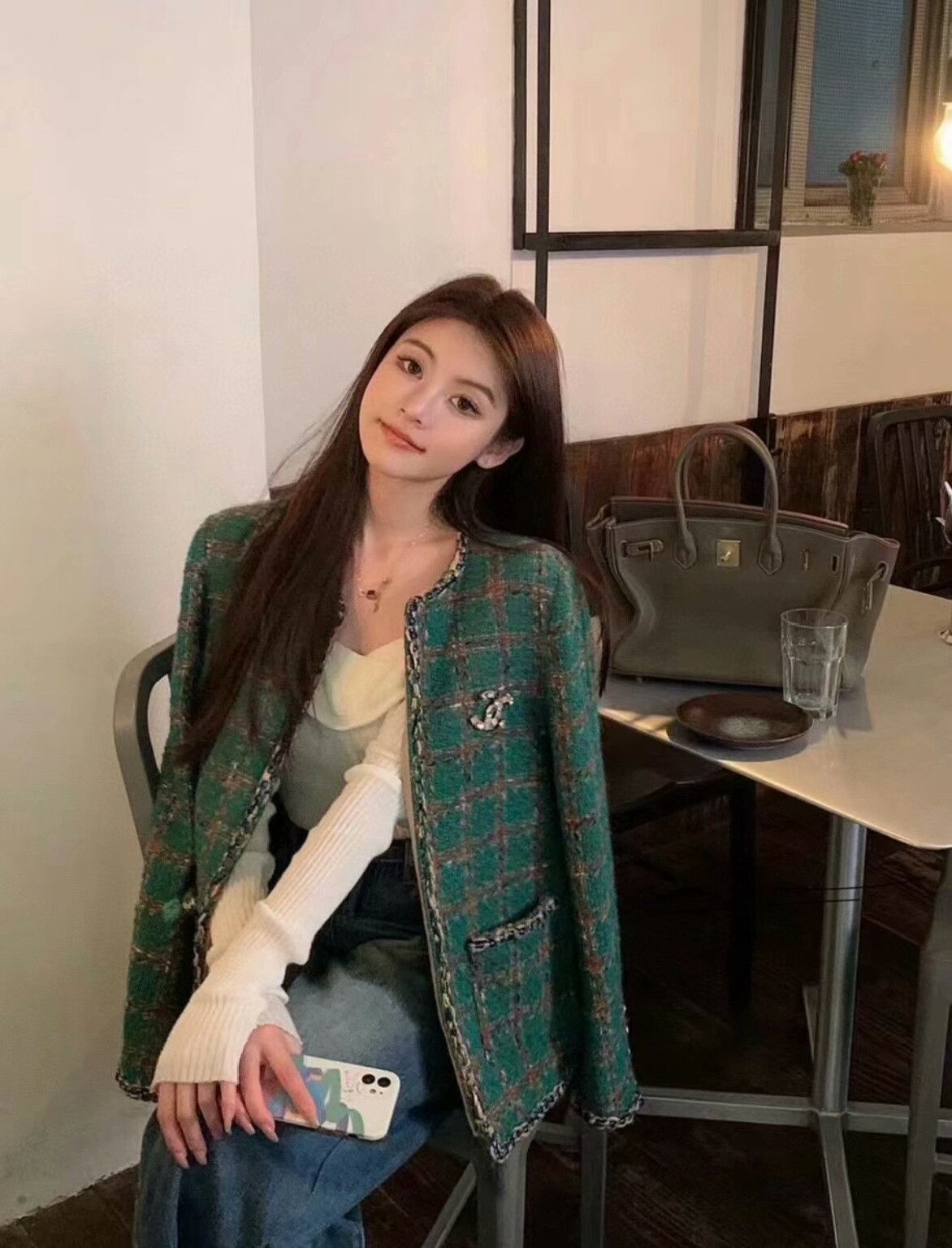 Chanel Chanel 23A Green Plaid Coat Size US XXS / EU 40 - 5 Thumbnail