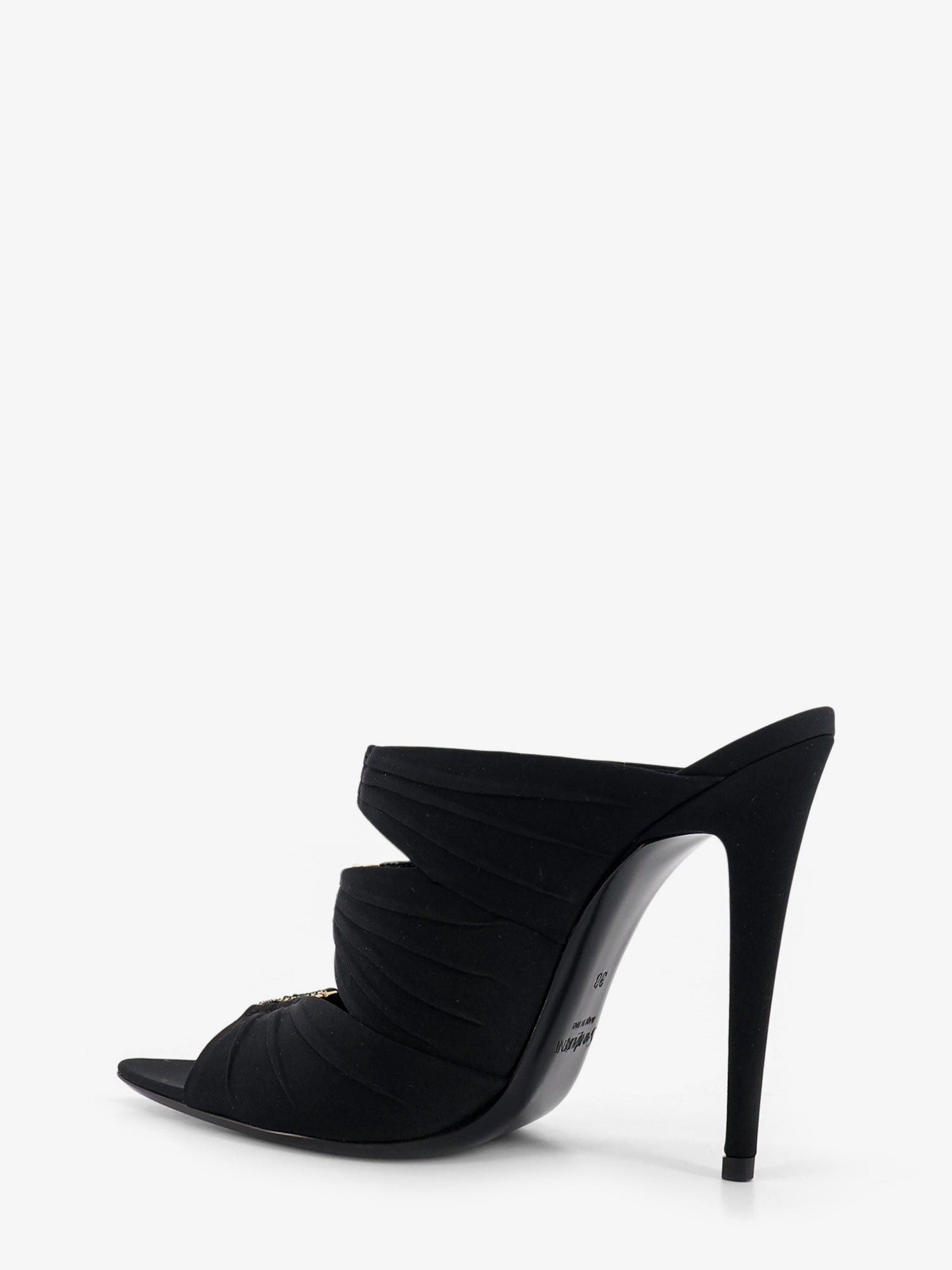 Saint Laurent Paris Emilie Satin Sandals With Rhinestone Logo Detail Size US 7 / IT 37 - 3 Thumbnail