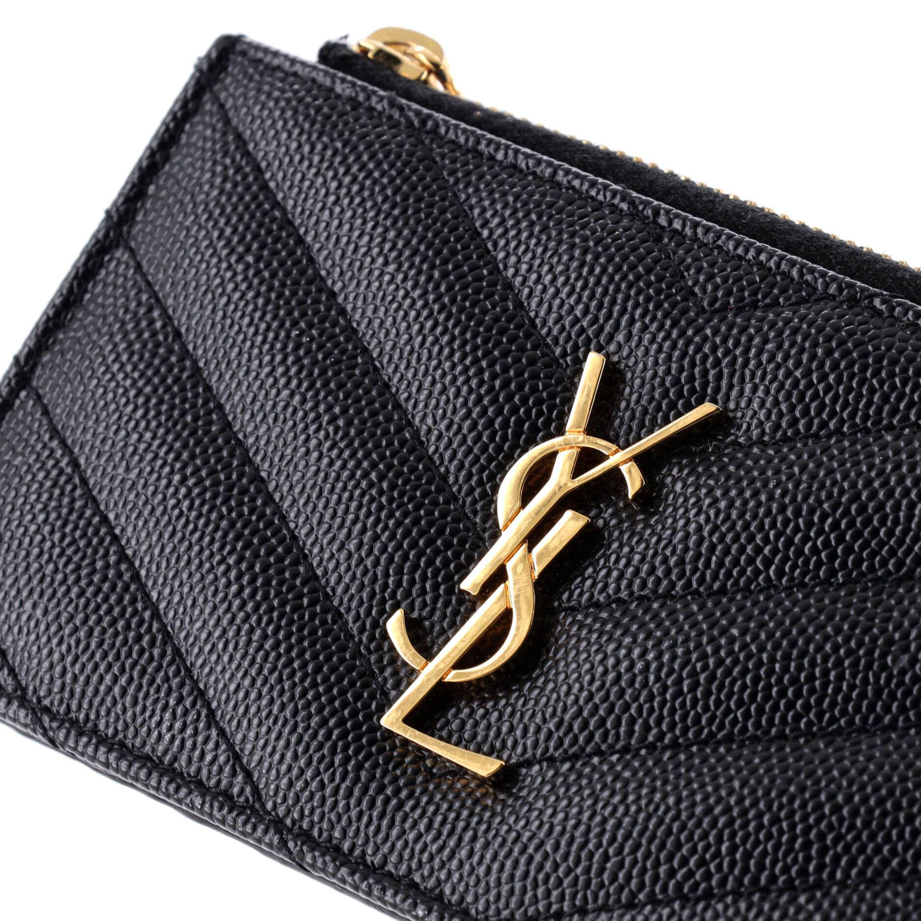 Saint Laurent Paris Monogram fragments zip card holder matelasse chevron leather Size ONE SIZE - 4 Thumbnail